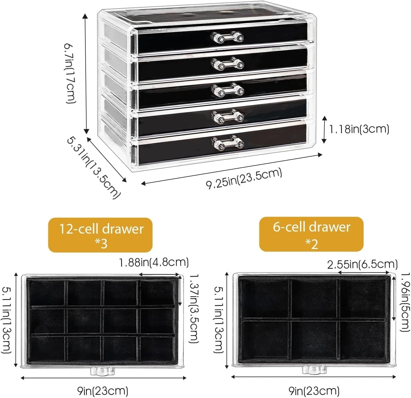 Freestanding Jewelry Storage Box with 5 Velvet Drawers - Elegant & Functional | eBay