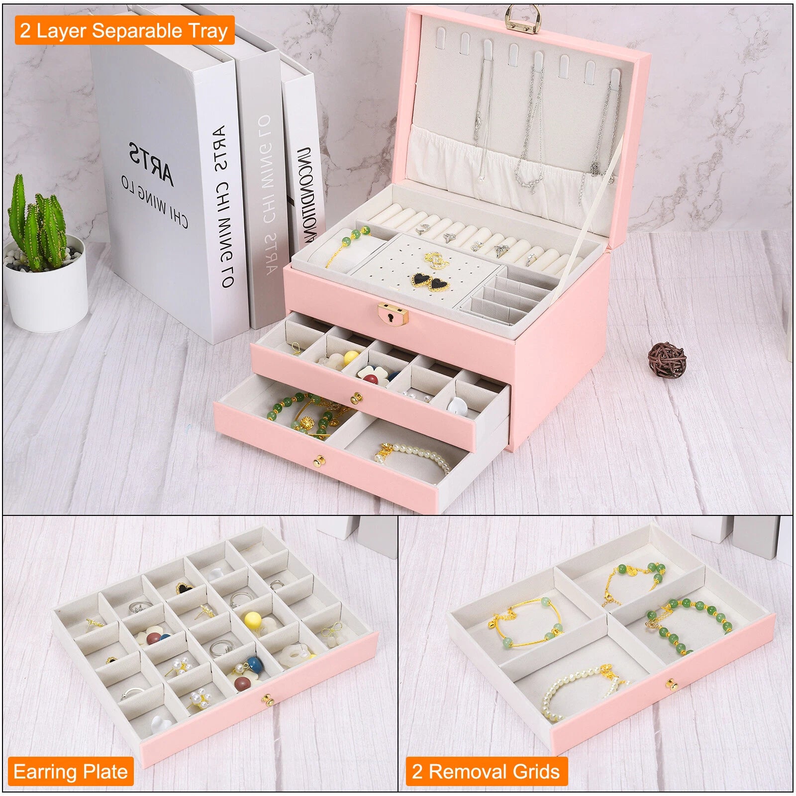 3 Layer Jewelry Box Organizer PU Leather Jewelry Storage Box for Necklace Pink | eBay