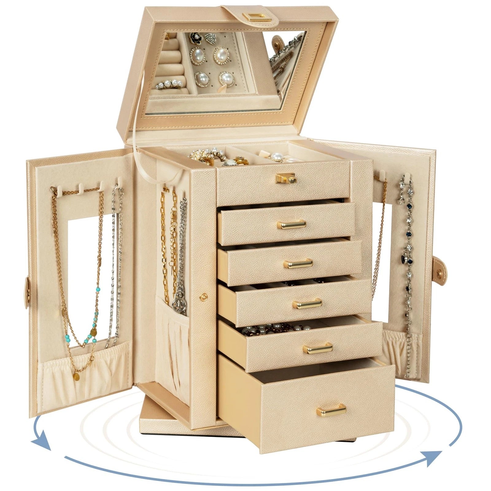 Jewelry Box 6-Tier Organizer Functional 360 Rotating Jewelry Storage Case for Wo | eBay