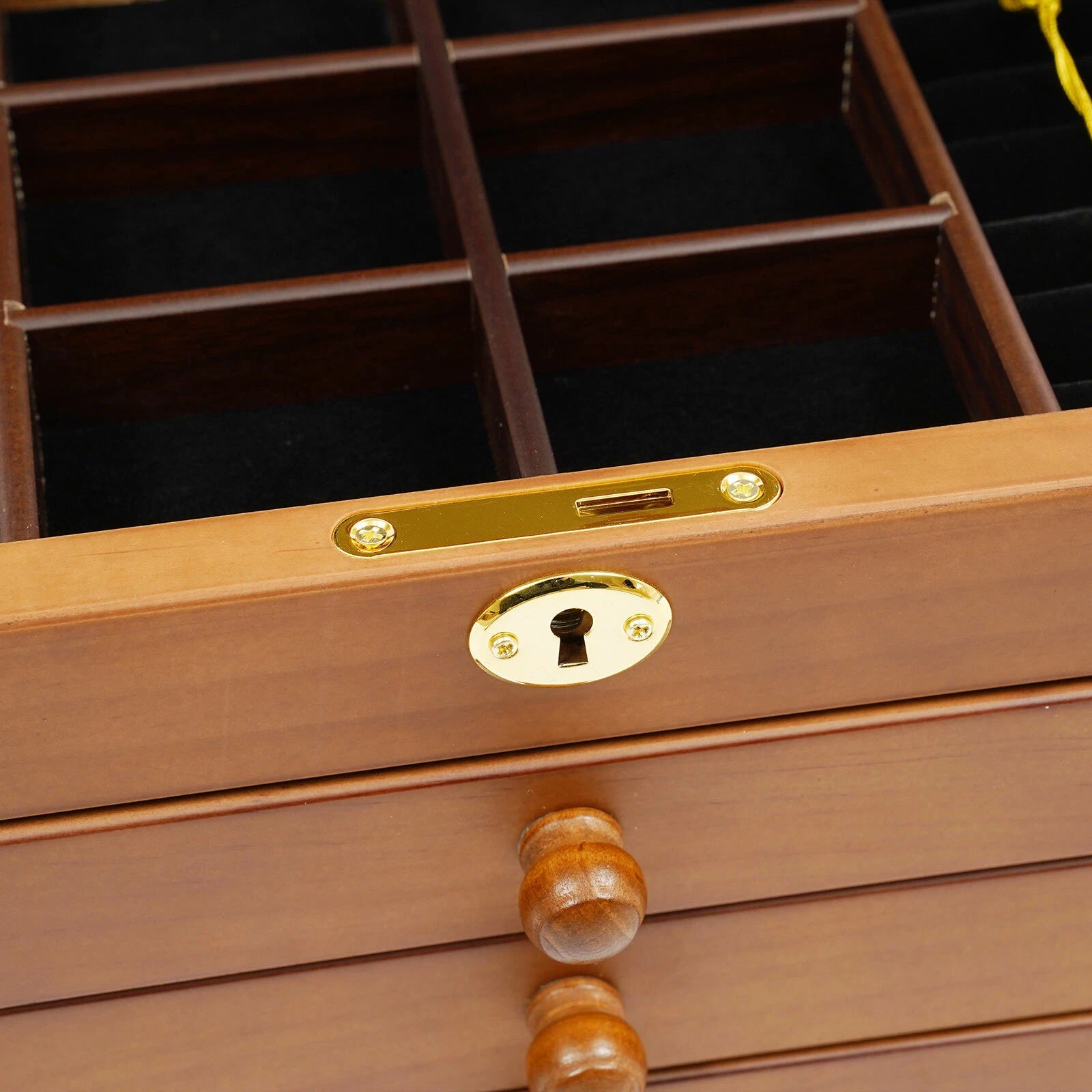 6 Layers Jewelry Box w/ Lock + Mirror Four-Leaf Carved Top Velvet Cabinet Case | eBay