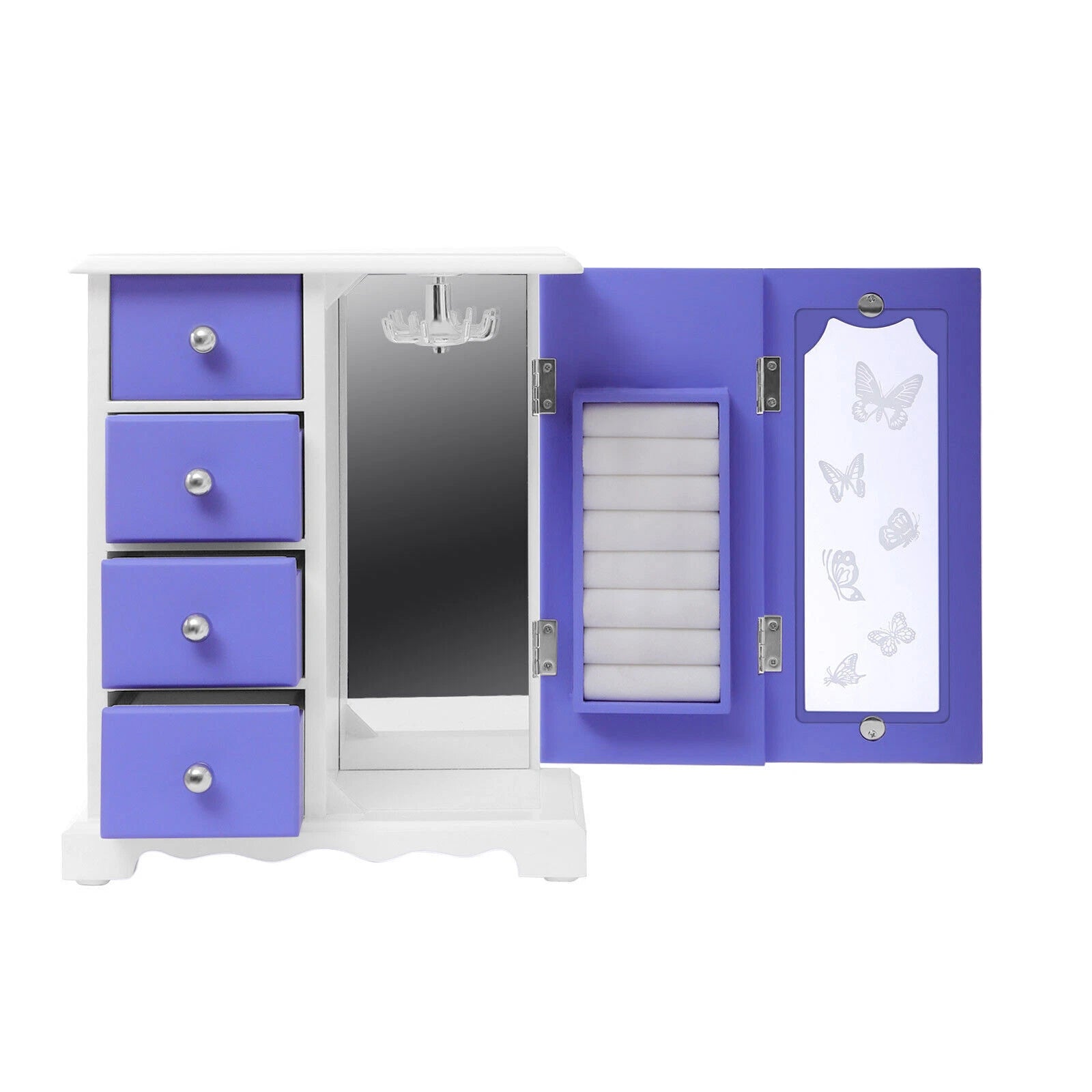 Double Door Built-in Mirror Purple Butterfly Jewelry Box with 4Drawers Organizer | eBay
