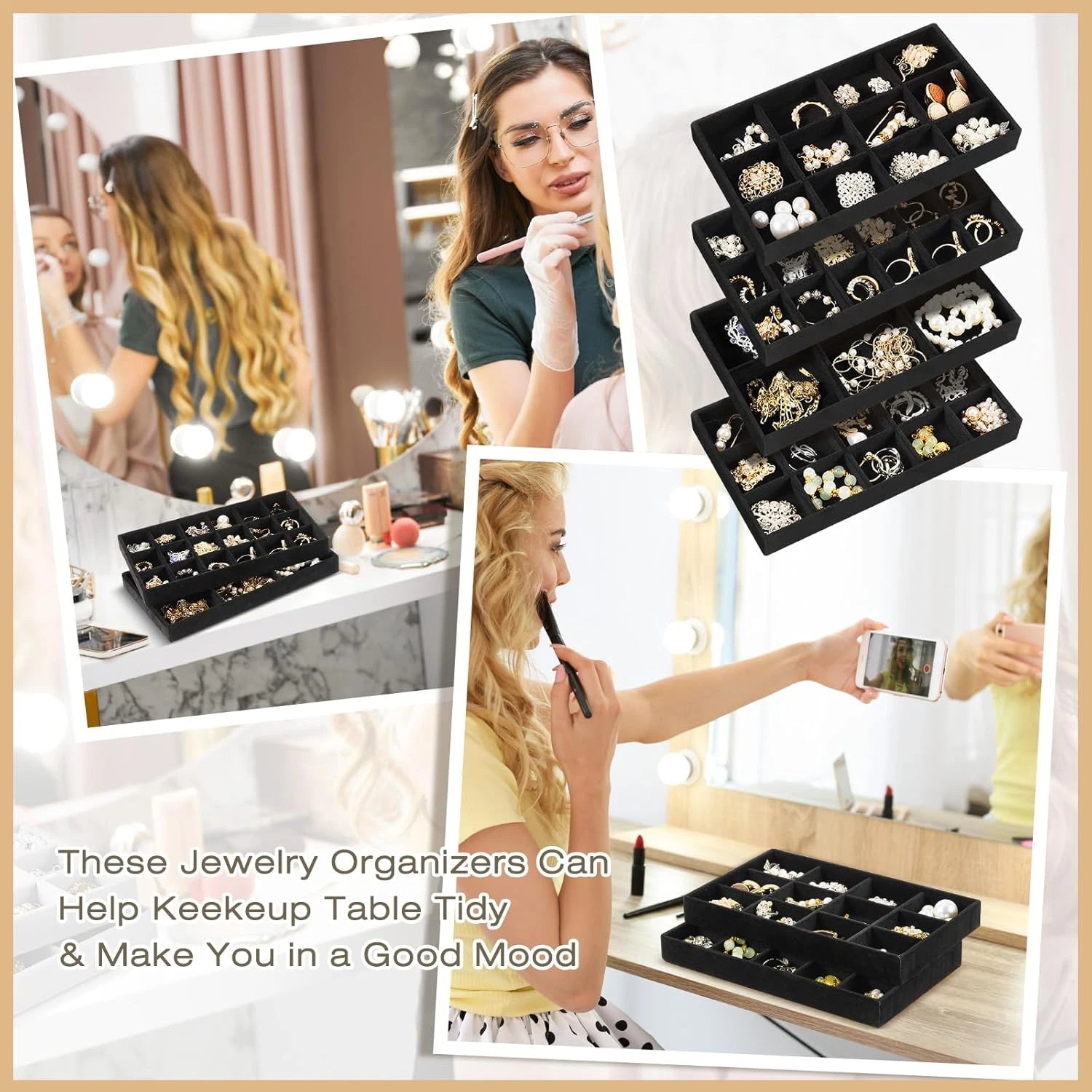 12 Pcs Jewelry Tray Velvet Stackable Jewelry Organizer Trays Divided Earring Acc | eBay