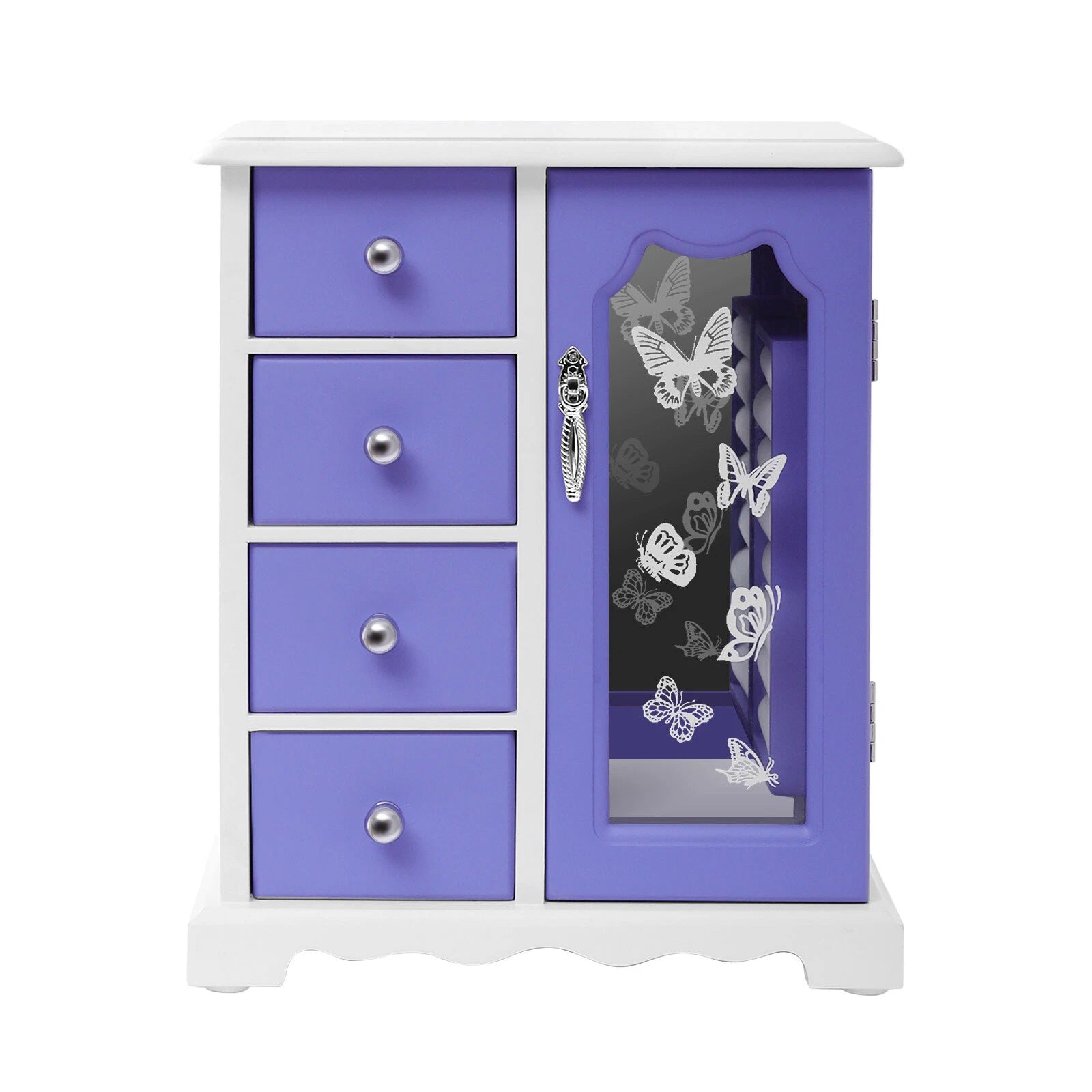 Double Door Built-in Mirror Purple Butterfly Jewelry Box with 4Drawers Organizer | eBay