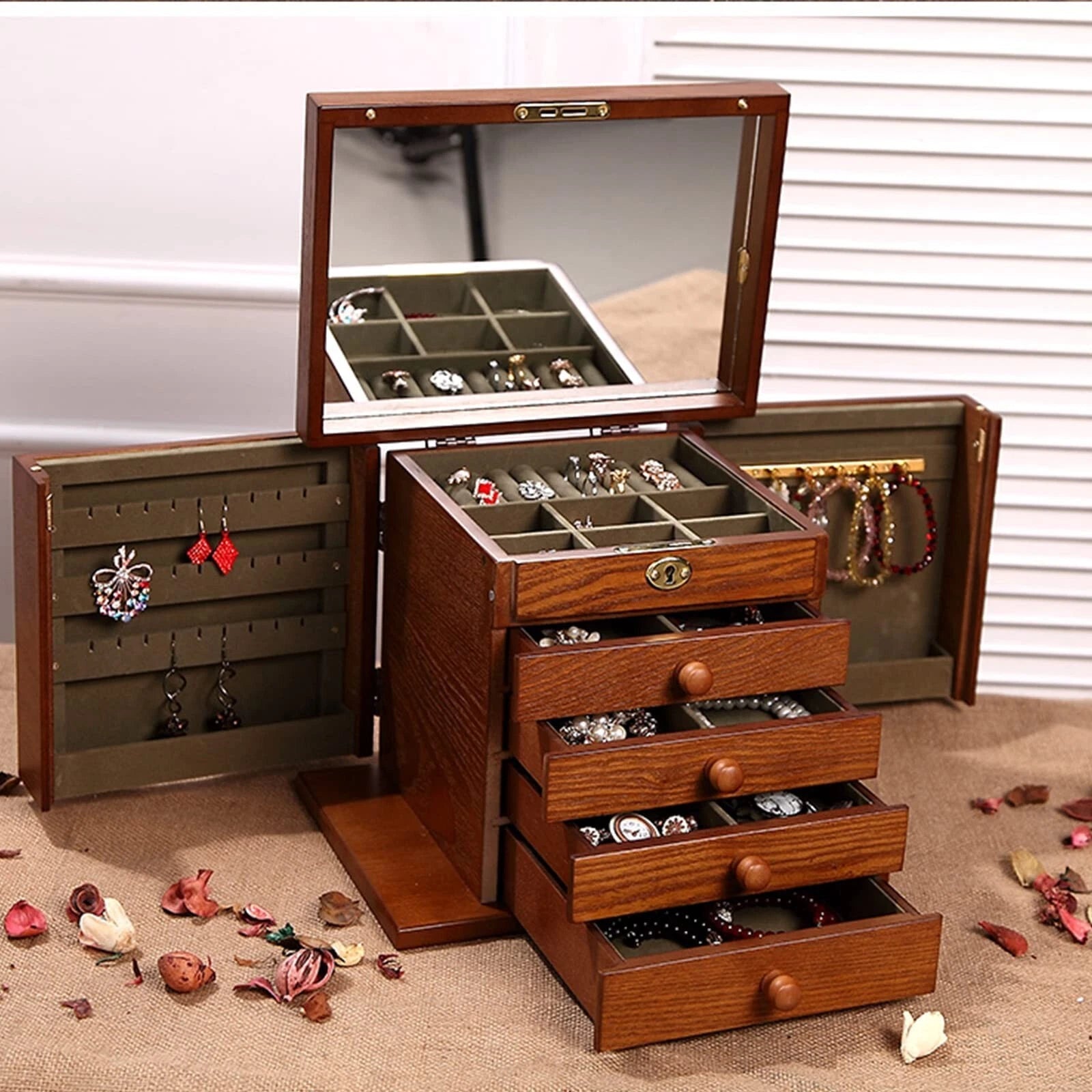 Changsuo Wooden Jewelry Box for Women, Solid Wood Organizer with Combo Lock f... | eBay