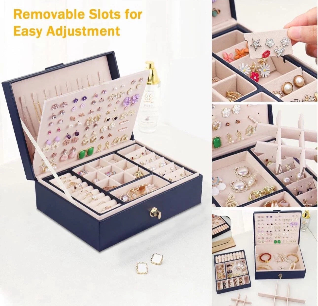 Jewelry Organizer Box, PU Leather Jewelry Boxes Necklaces Rings Earrings Holder | eBay