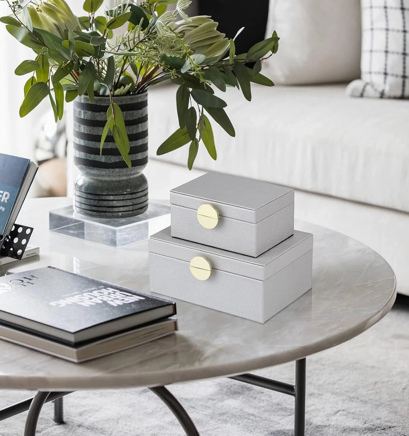 Faux Leather Jewelry Box with Gold Hardware Accents Decorative Box Storage | eBay