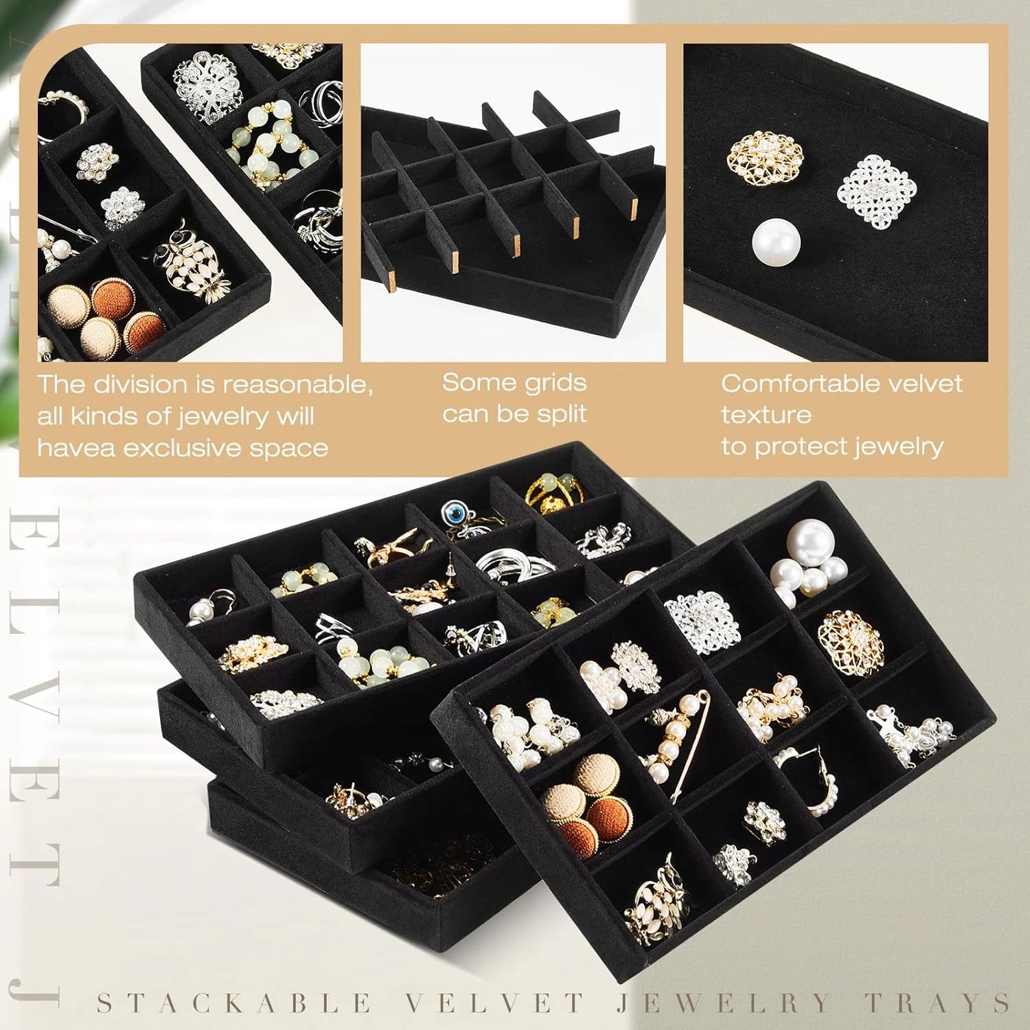 12 Pcs Jewelry Tray Velvet Stackable Jewelry Organizer Trays Divided Earring Acc | eBay
