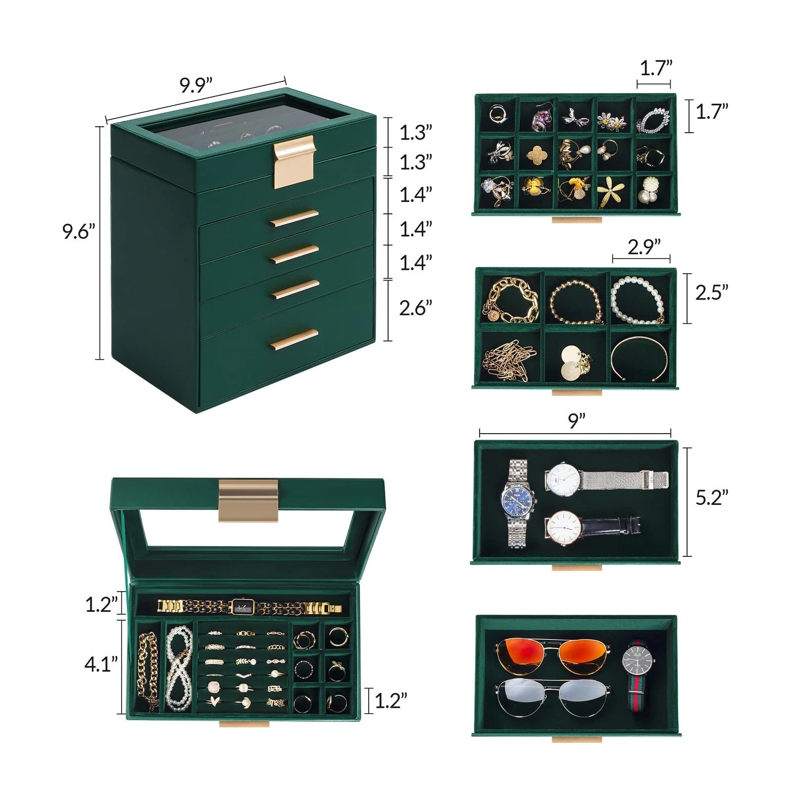 Jewelry Box, 5 Layers Jewelry Storage Display Box with Glass Lid for Women, 4... | eBay