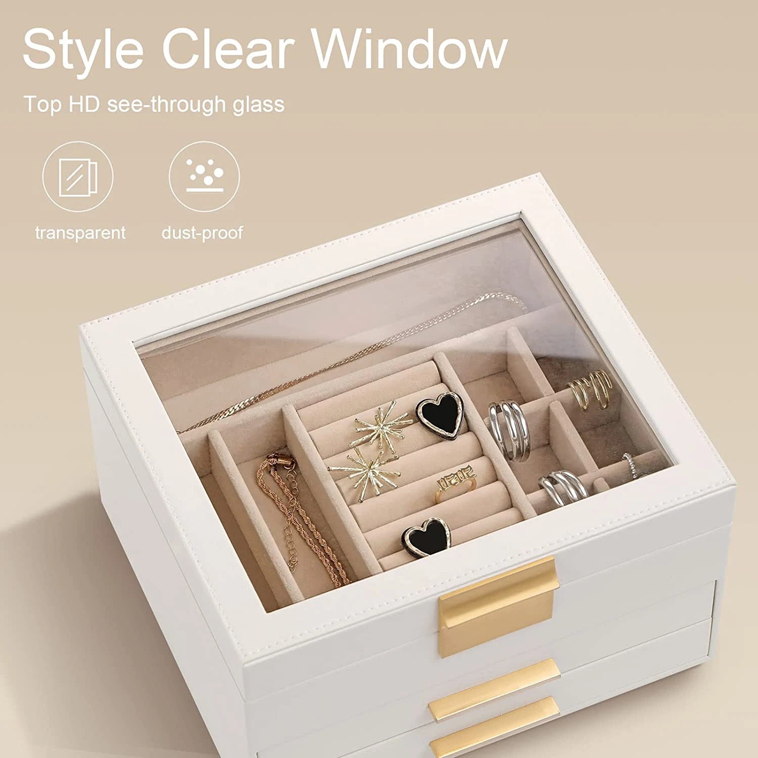 Jewelry Box Organizer for Women,3 Layers Jewelry Storage Display Box with Glass | eBay