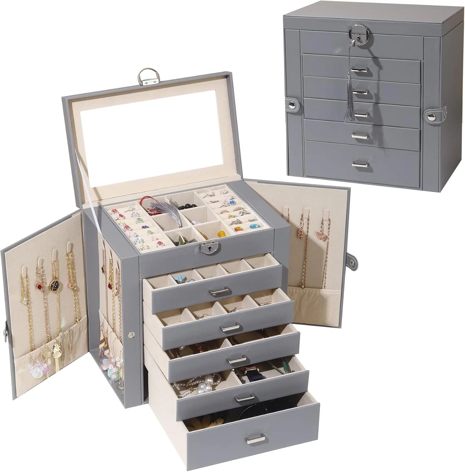 Jewelry Box for Women, 6 Layer Large Jewelry Organizer with Mirror, Multi-Functi | eBay