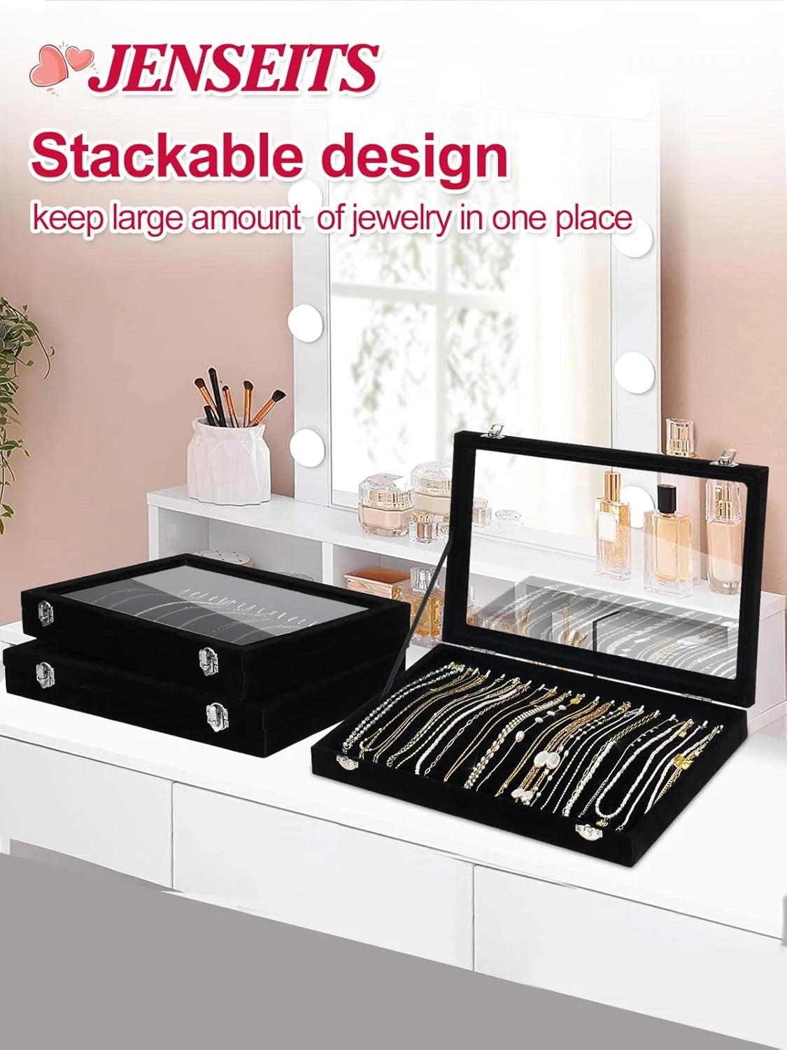 Jenseits Necklace Organizer Box, Tray with Clear Lid, Velvet Dustproof Necklaces | eBay