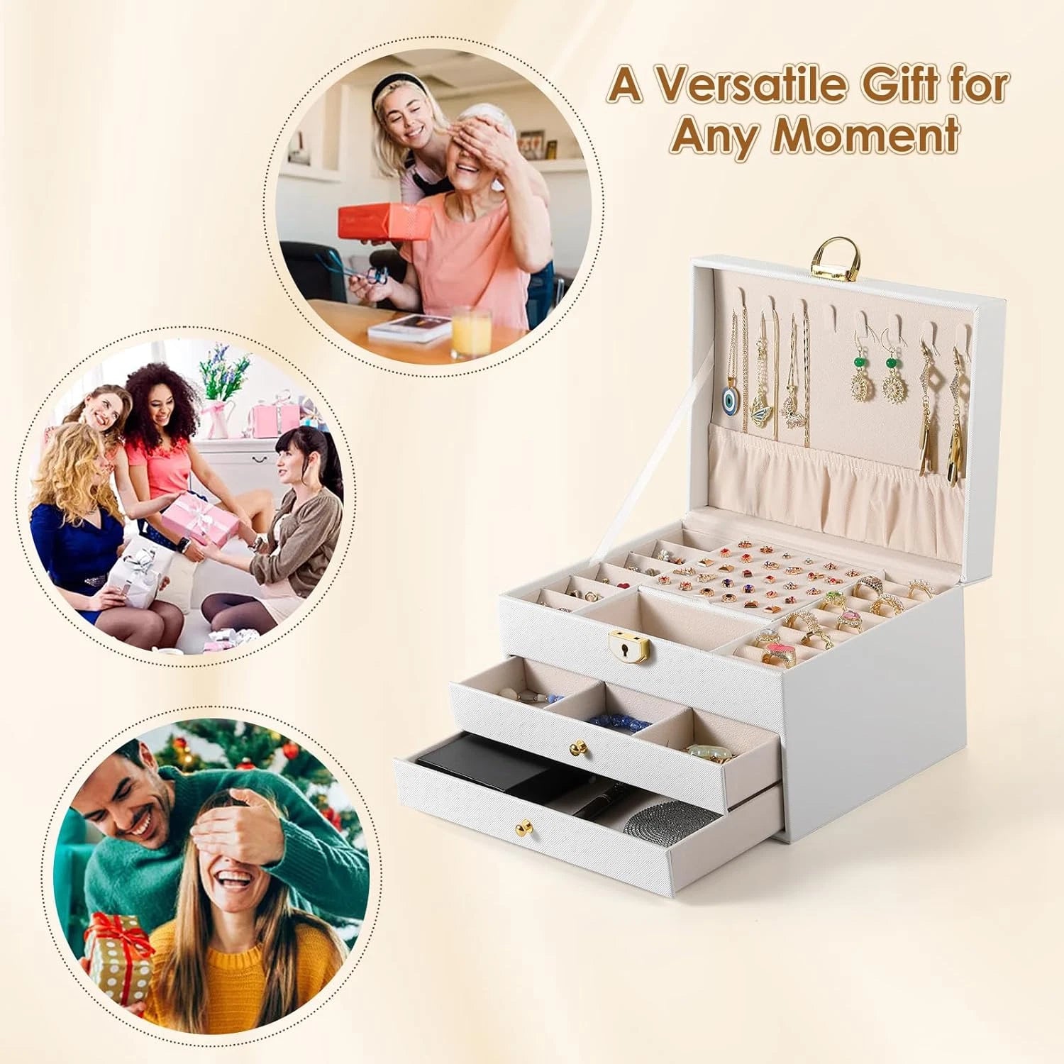 3 Layer Jewelry Box, Lockable Jewelry Holder Organizer with Jewelry | eBay