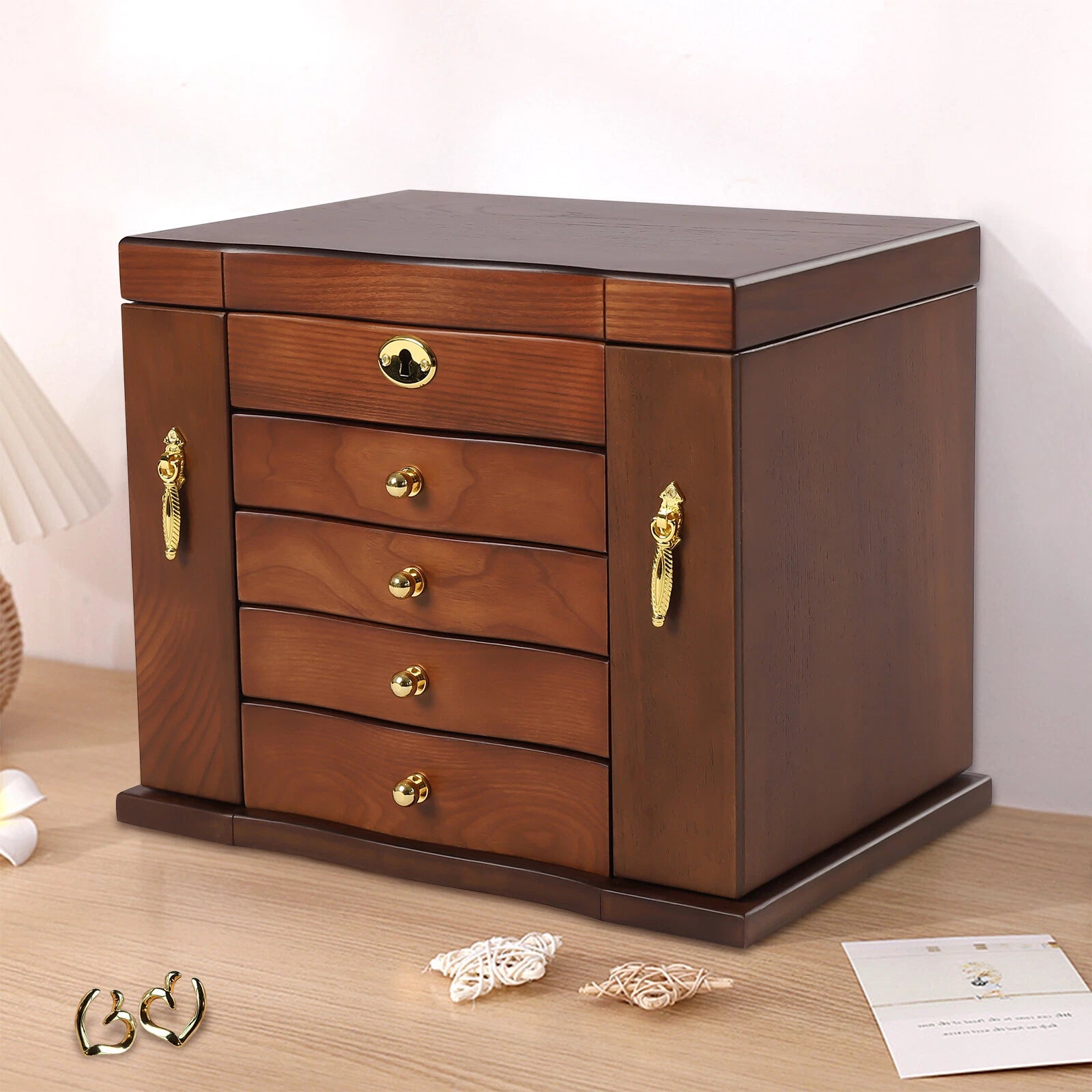 Wooden Large 4 Drawers 5 - Layer Jewelry Box Fit Wowen With Mirror Organizer Box | eBay