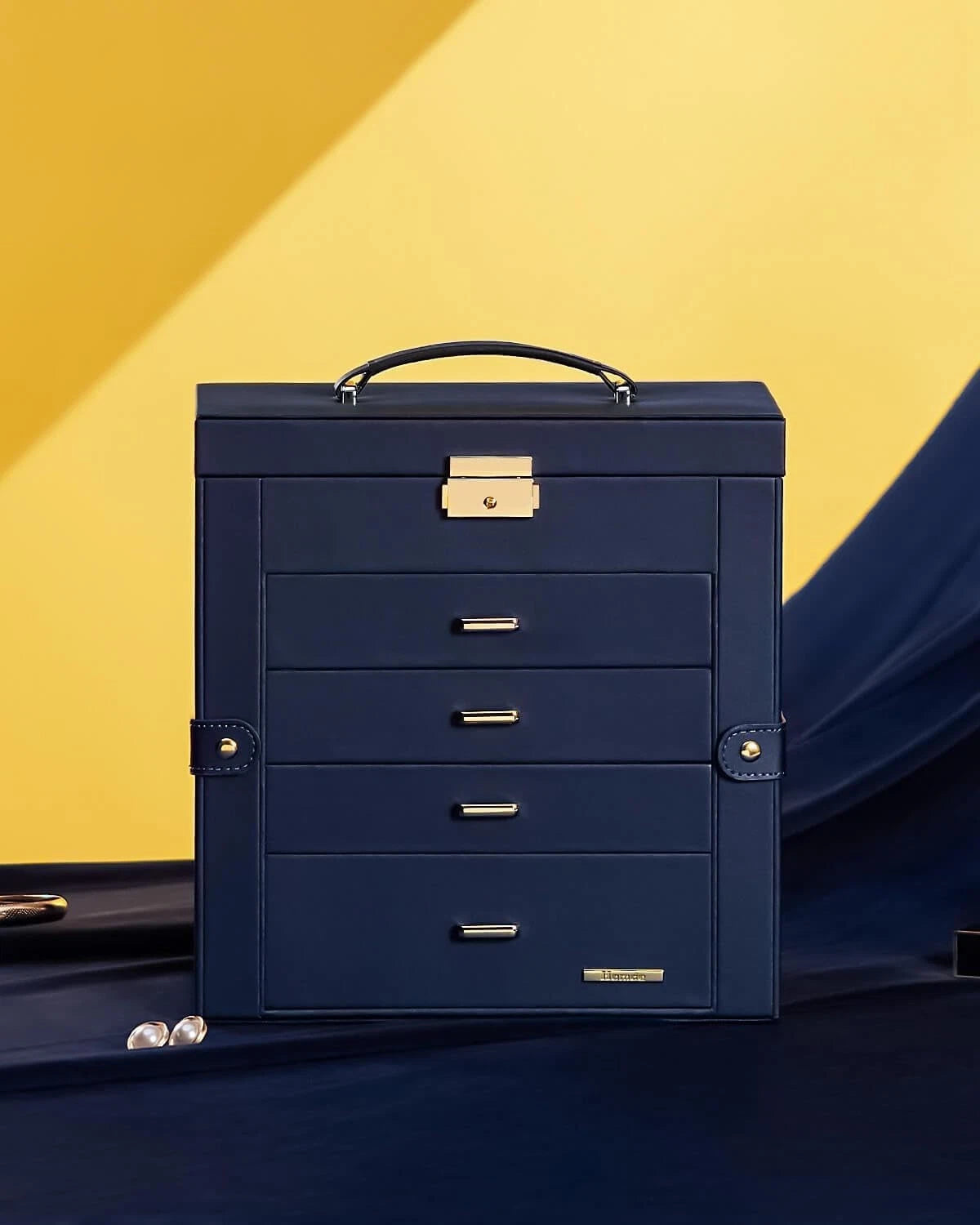 Elegant Lockable Jewelry Box - Large Capacity Organizer with Mirror in Dark Blue | eBay
