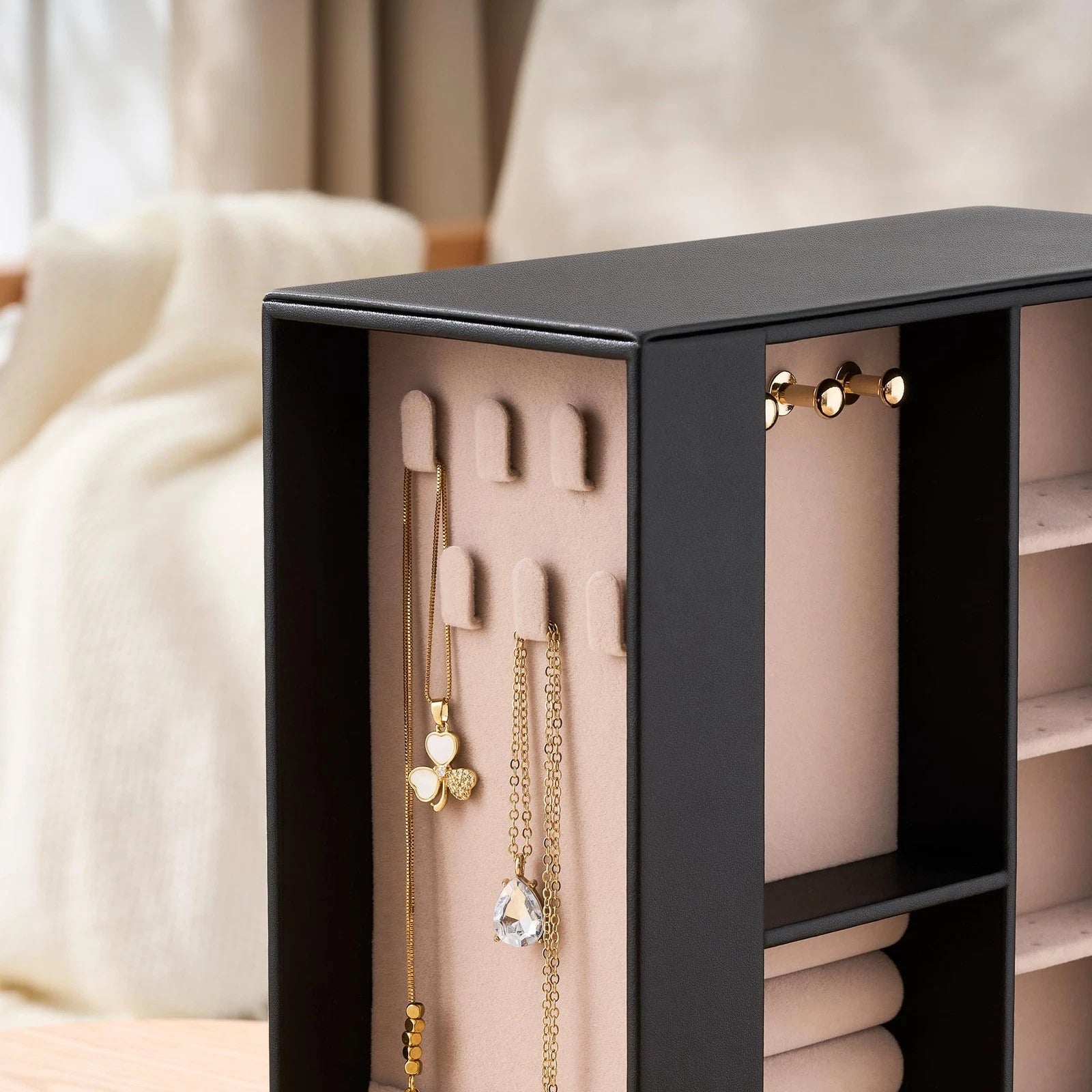 Jewelry Box Organizer for Women: 360 Rotating Vertical Storage Case, Black Le... | eBay