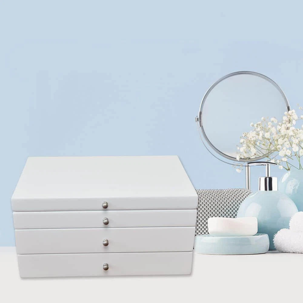 Jewelry Box White Fabric 2-Drawer 5-Section Ring Rolls 6-Hooks Storage Organizer | eBay