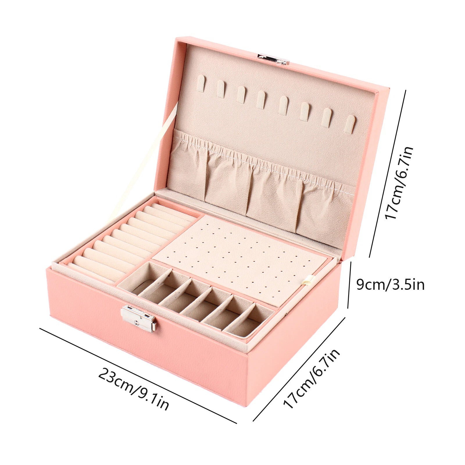 2-layer Storage Box Pink pu Leather Exquisite Jewelry Box For Necklaces Rings US | eBay
