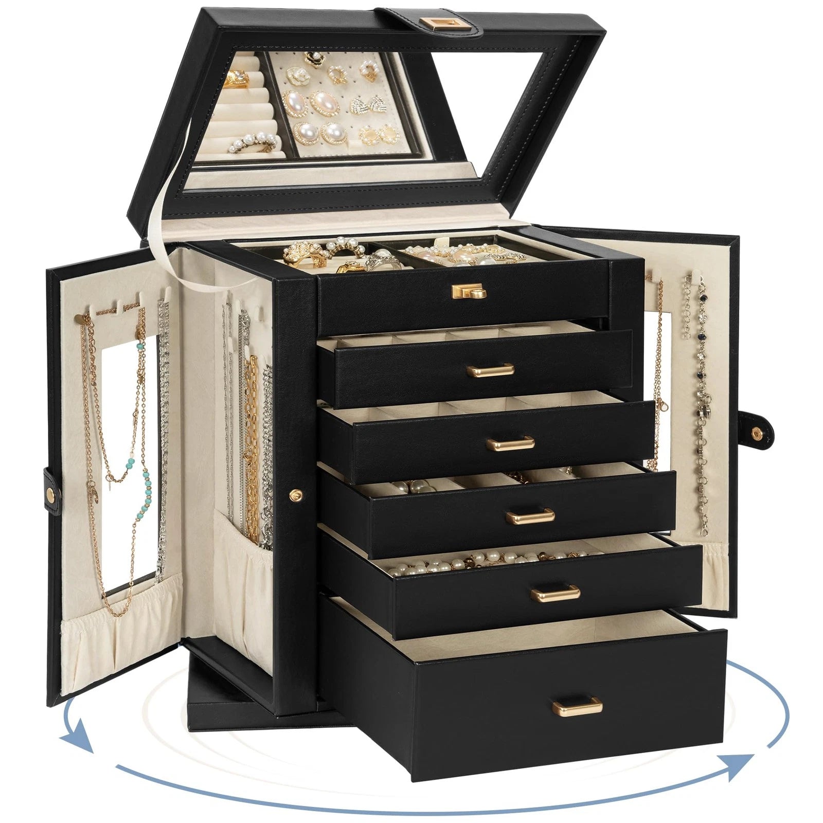 Jewelry Box 6-Tier Organizer Functional 360° Rotating Jewelry Storage Case fo... | eBay