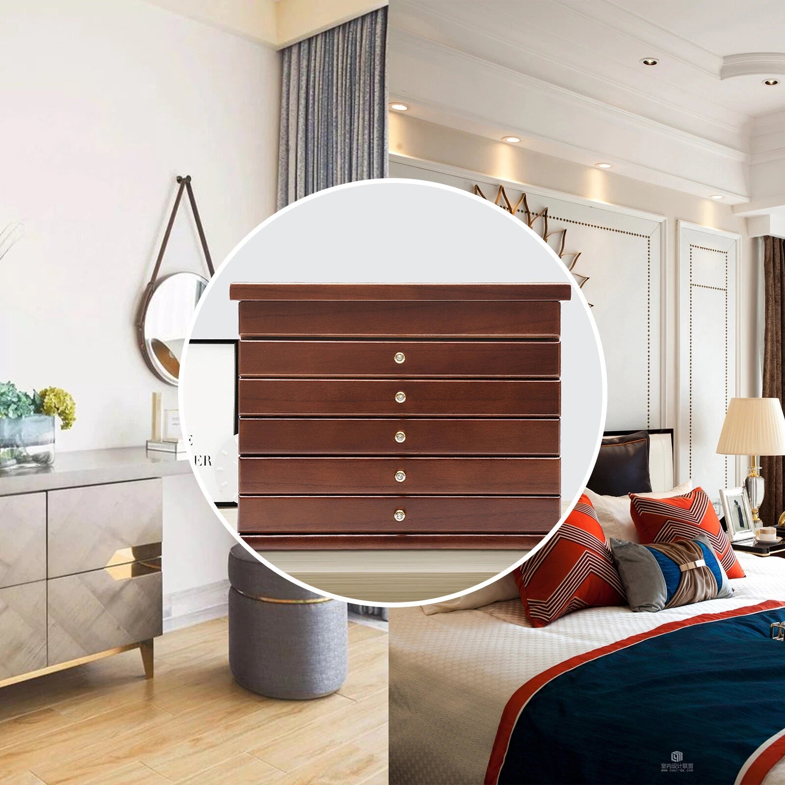 6-Layer Storage Cabinet Organizer & Drawers Jewelry Box Case Necklace Ring Brown | eBay