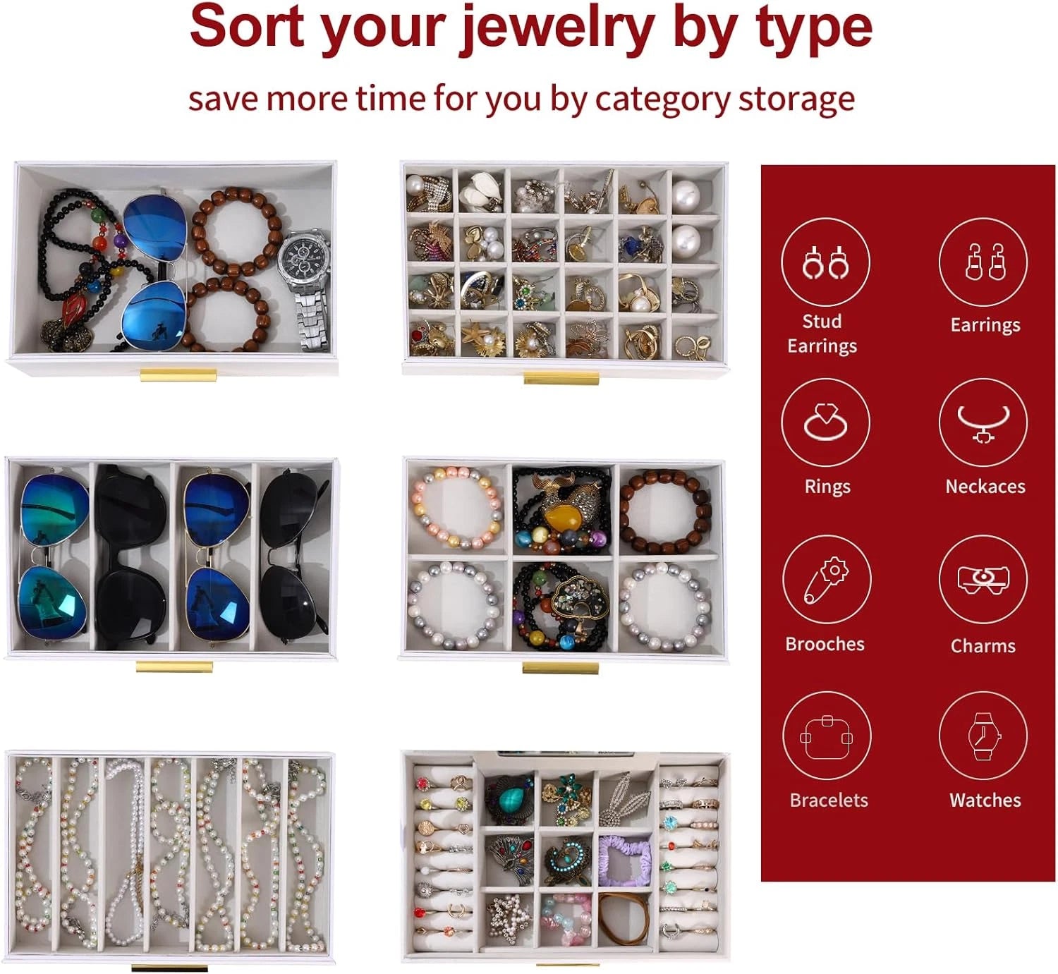 6 Layer Jewelry Box for Women, White Jewelry Organizer Box with Necklace Hanger, | eBay