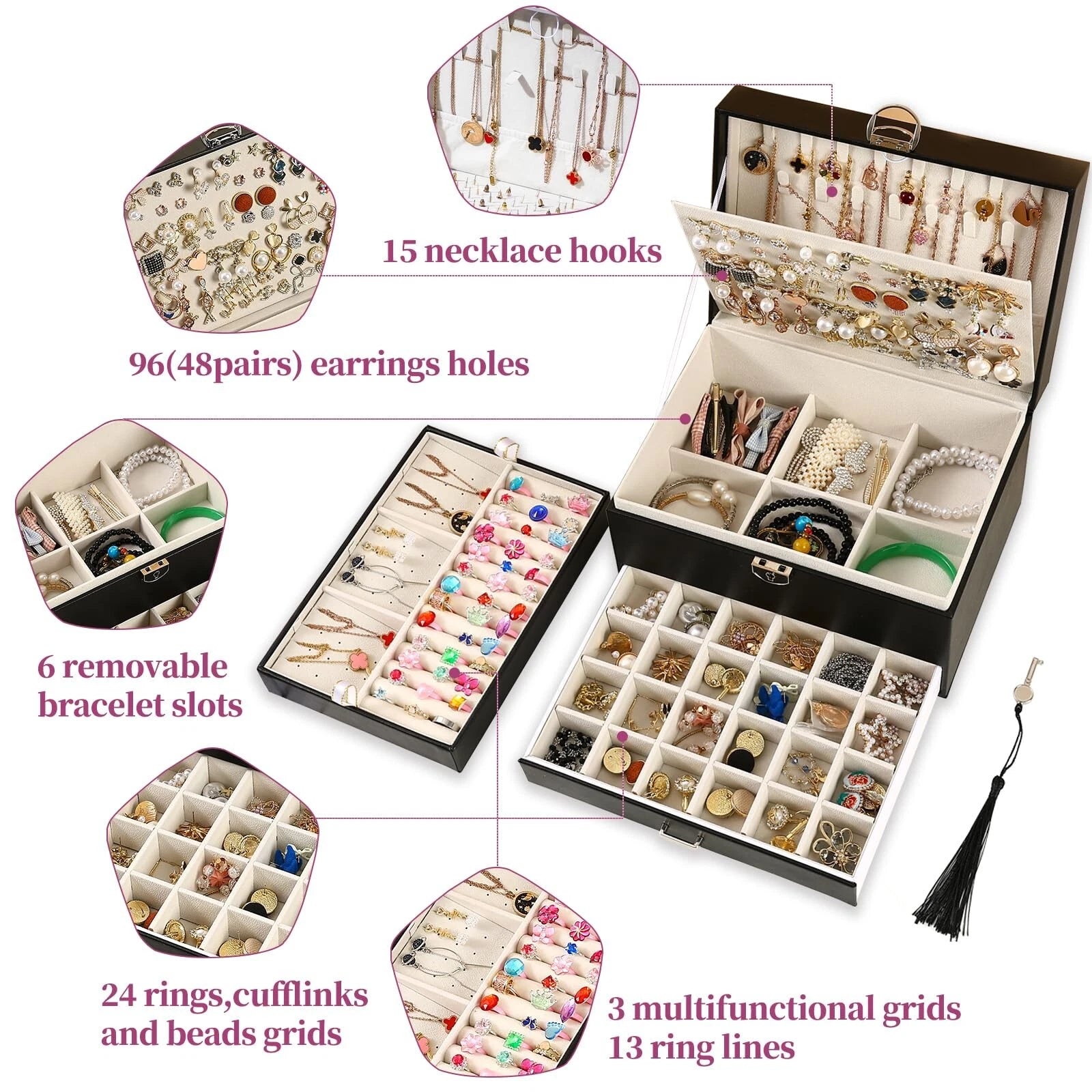 BOOVO Earring Jewelry Box For Women Girl Stud Organizer, 5 Layers Girl Jewelr... | eBay