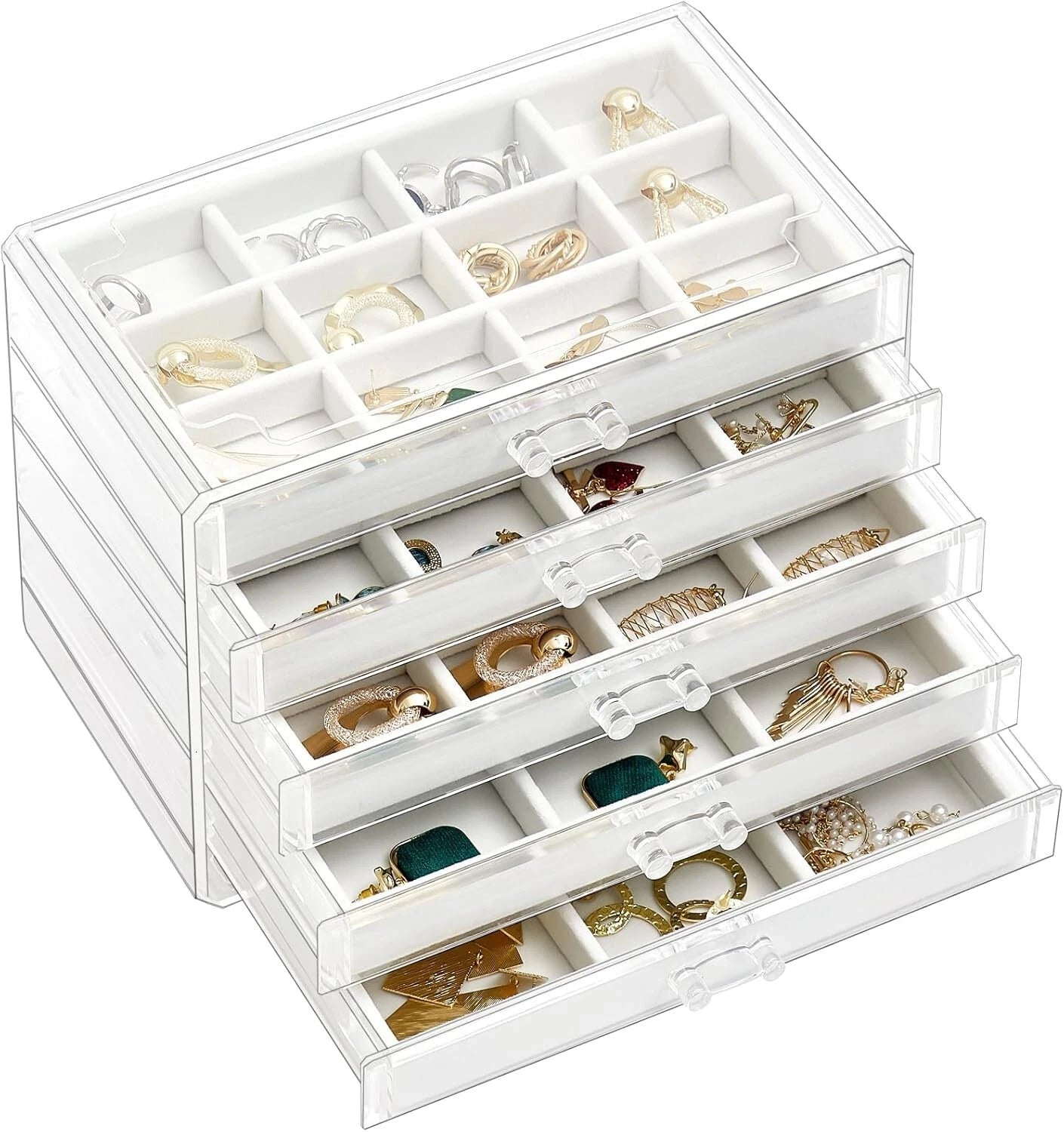 Earring Holder Organizer Jewelry Box with 5 Drawers, Acrylic Clear Earring Ca... | eBay