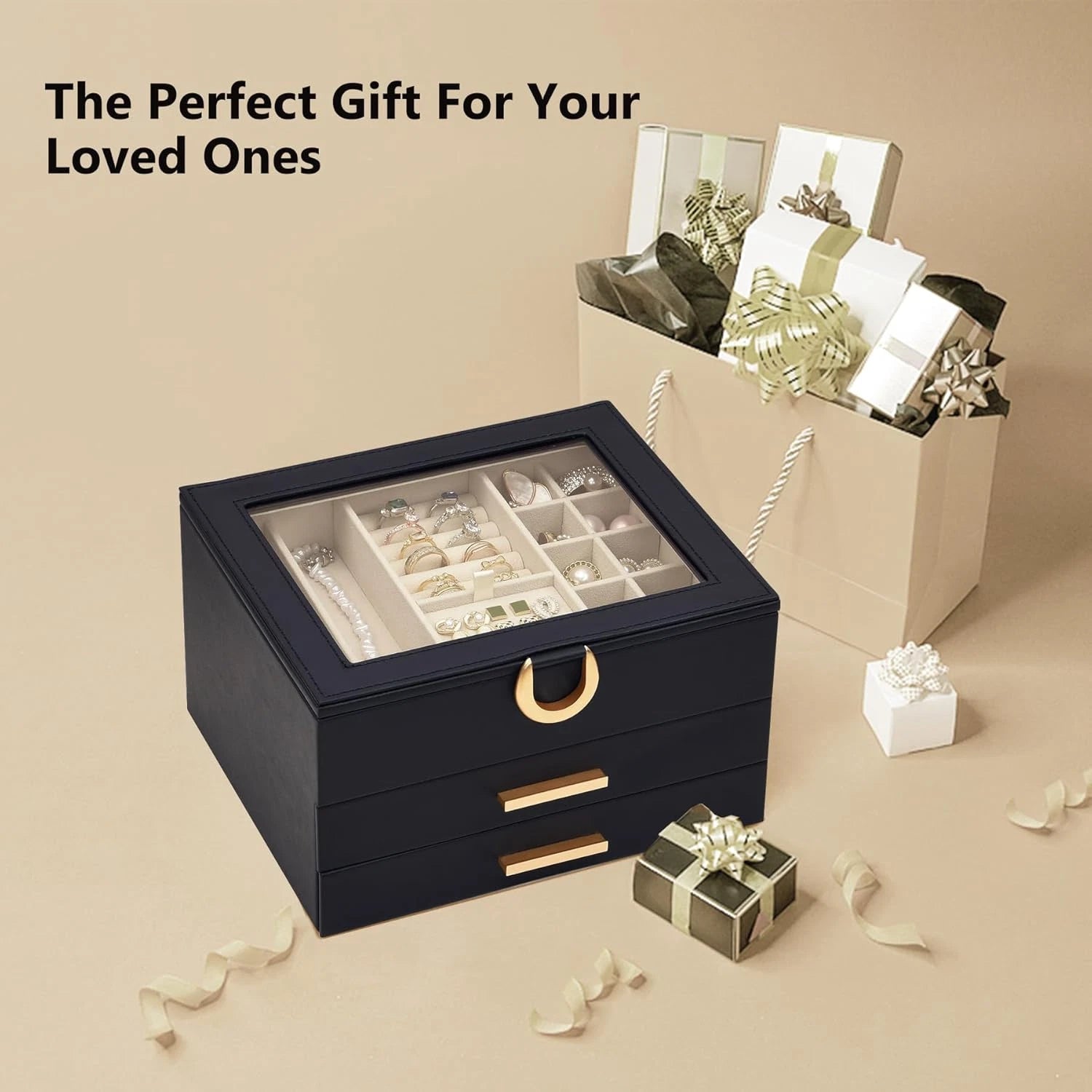 3-Layer Jewelry Box,2 Drawers Jewelry Organizer with Glass Lid,Jewelry Storage f | eBay