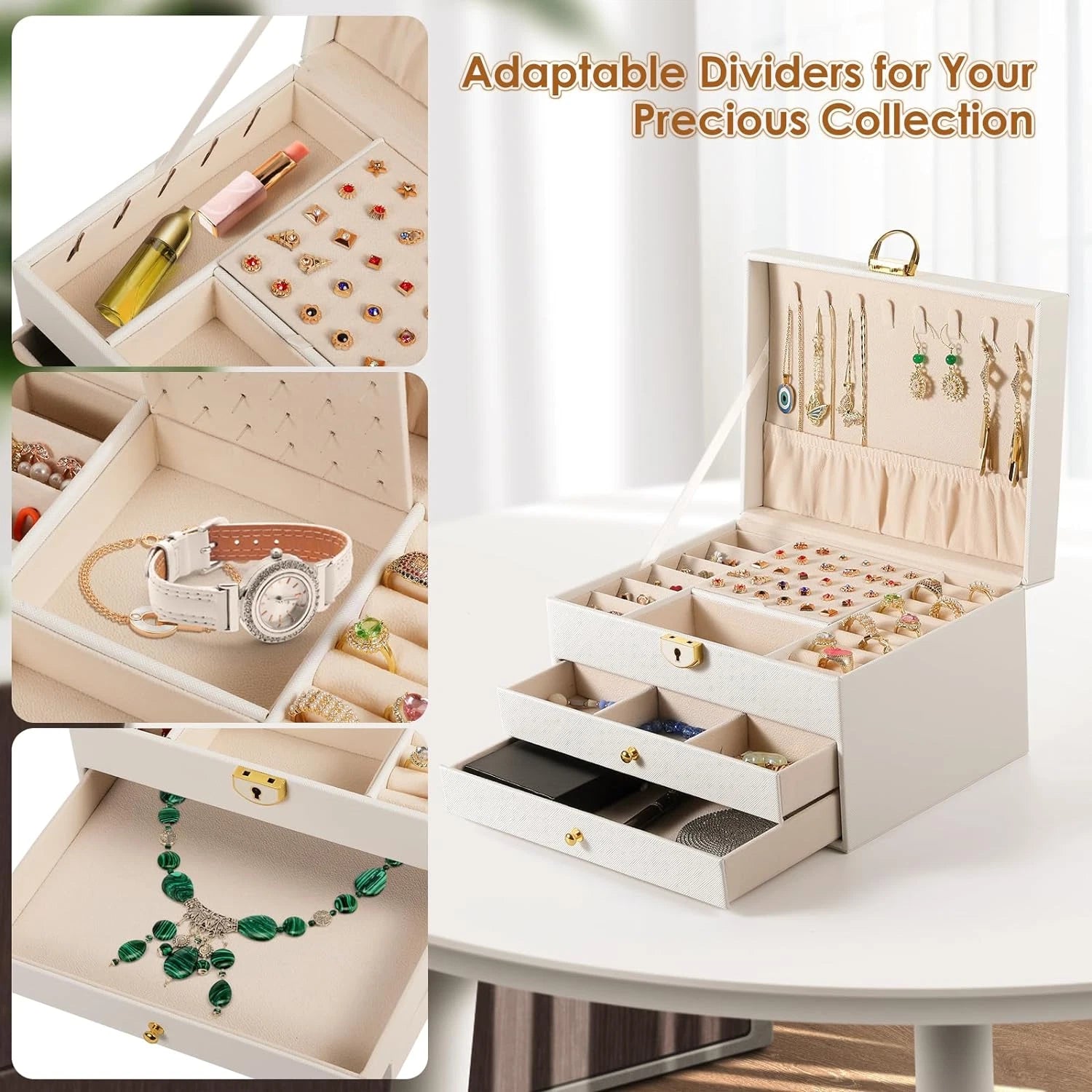 3 Layer Jewelry Box, Lockable Jewelry Holder Organizer with Jewelry | eBay
