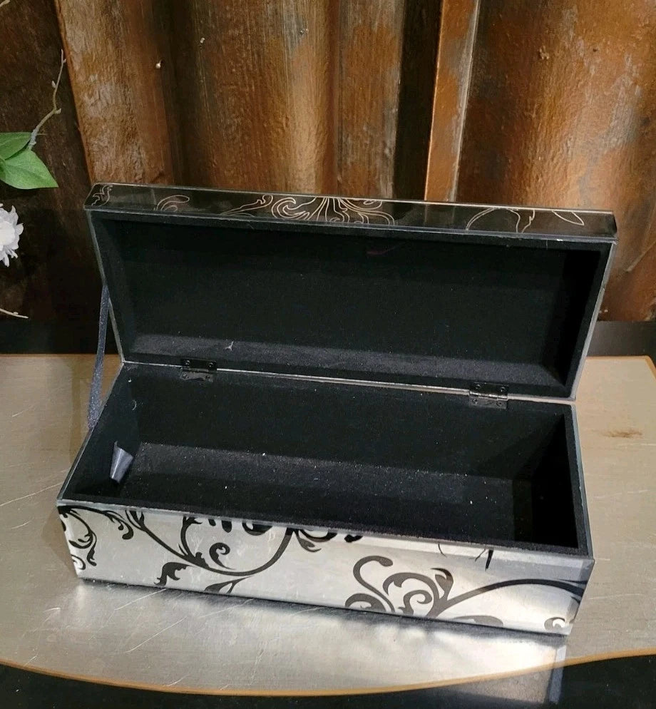 Glass Silverleaf Butterfly Black Swirl Storage Jewelry Box Black Fabric Lined | eBay