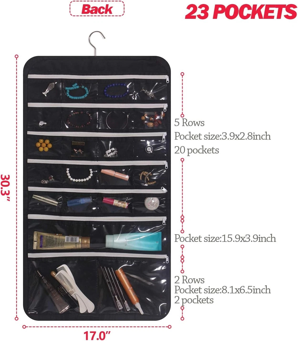 Hanging Jewelry Organizer 47 Pockets with Zipper for Earrings Necklace | eBay