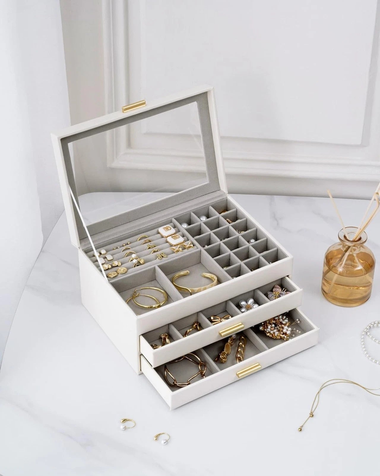3-Layer Jewelry Box, Clear Lid Jewelry Organizer with 2 Drawers for Necklace ... | eBay