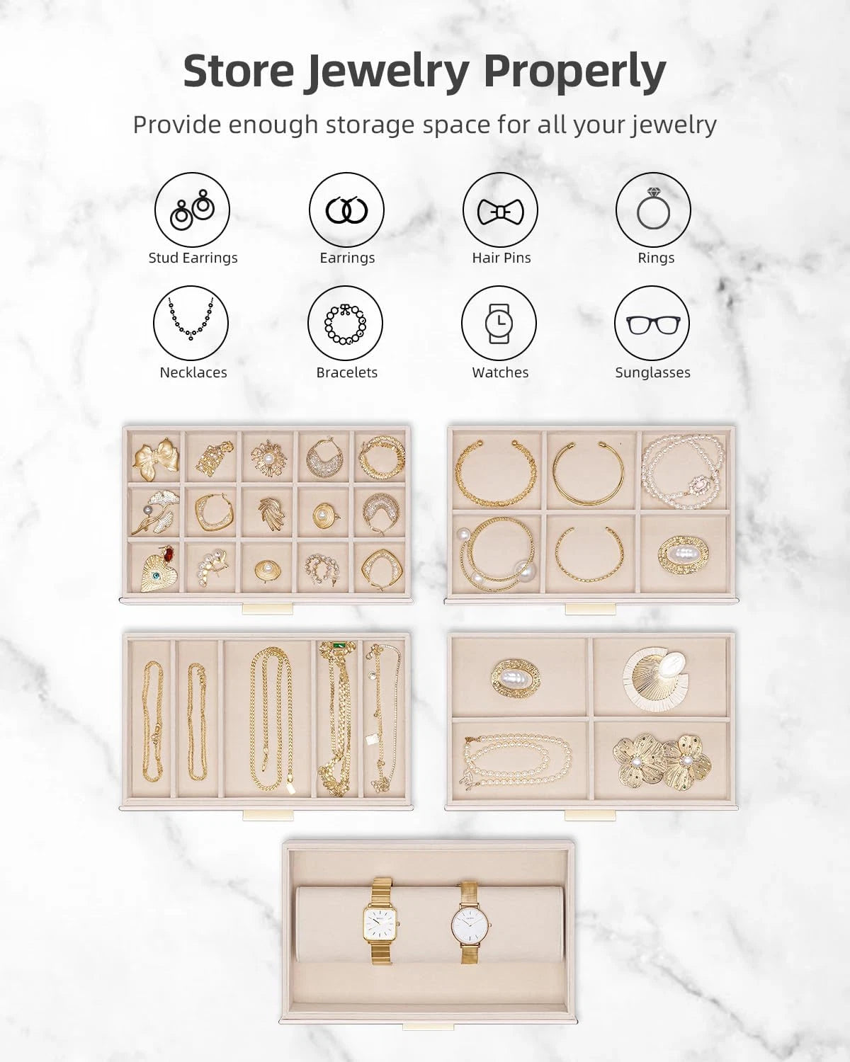 Jewelry Box Organizer,Large Jewelry Storage for 5 Drawn,Pu Leather Jewelry Boxes | eBay