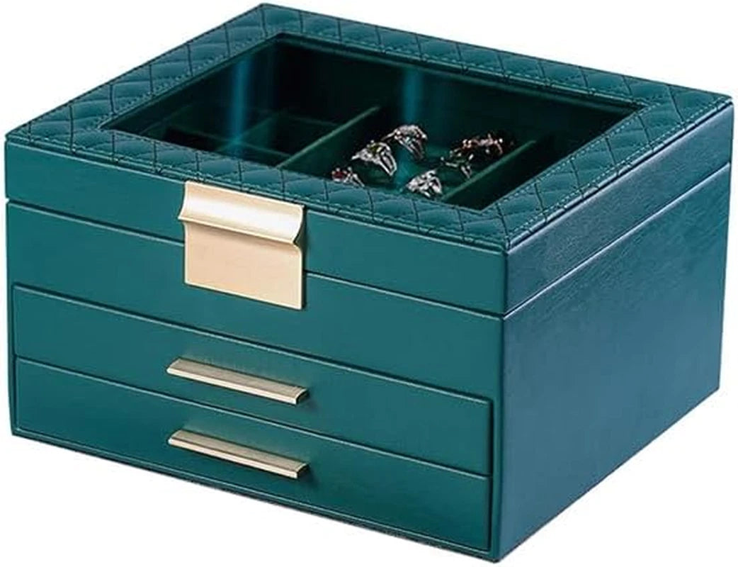 3-Tier Jewelry Box with Glass Lid, Jewelry Organizer with 2 Drawers,Jewelr | eBay