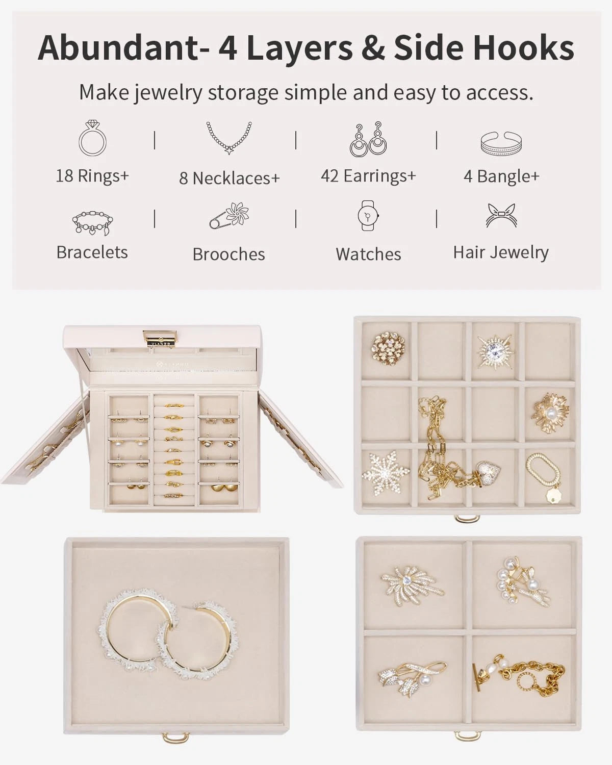 Jewelry Box 4-Tier,Jewelry Boxes & Organizers with Handle,3 Drawers Travel Jewel | eBay