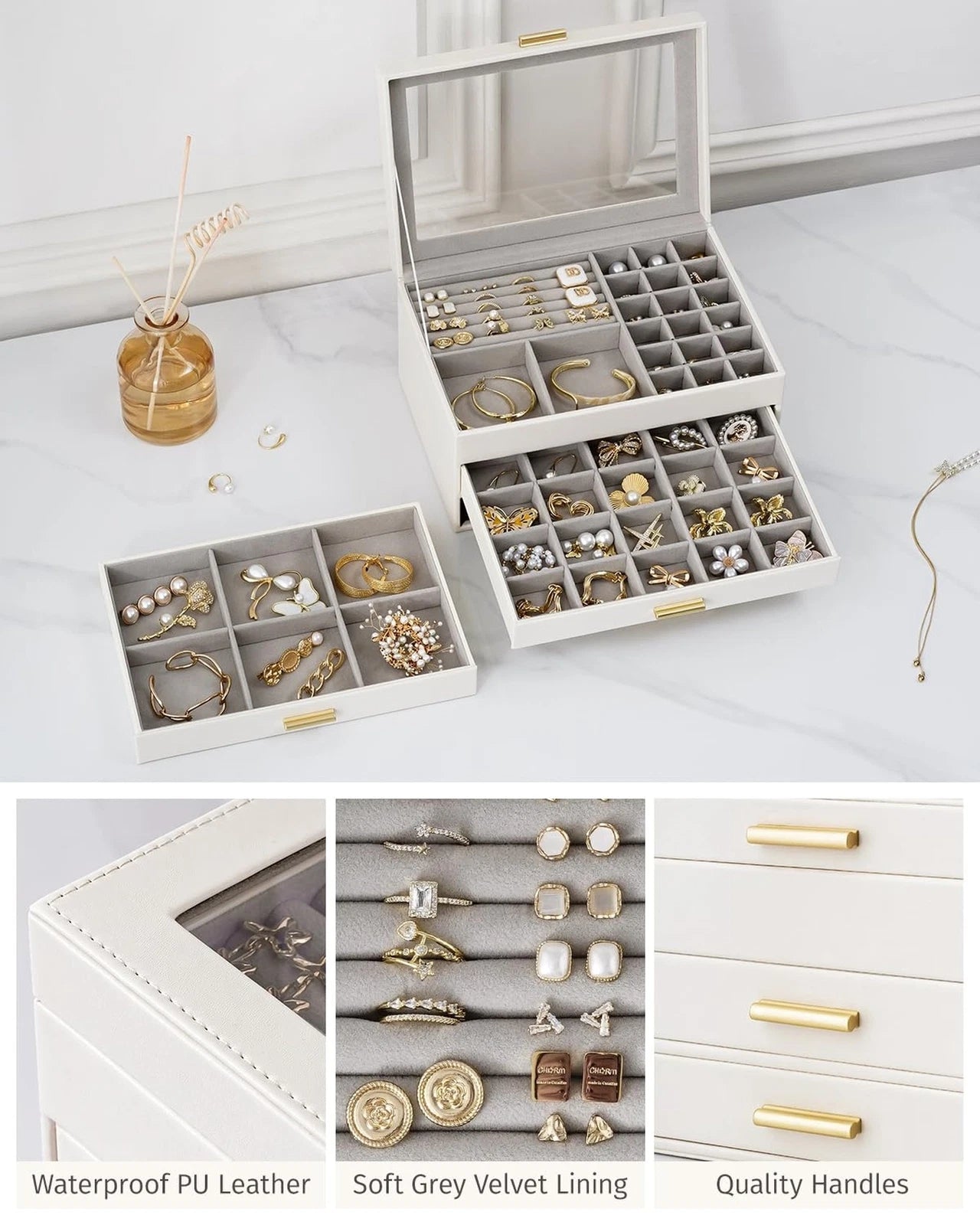 3-Layer Jewelry Box, Clear Lid Jewelry Organizer with 2 Drawers for Necklace ... | eBay