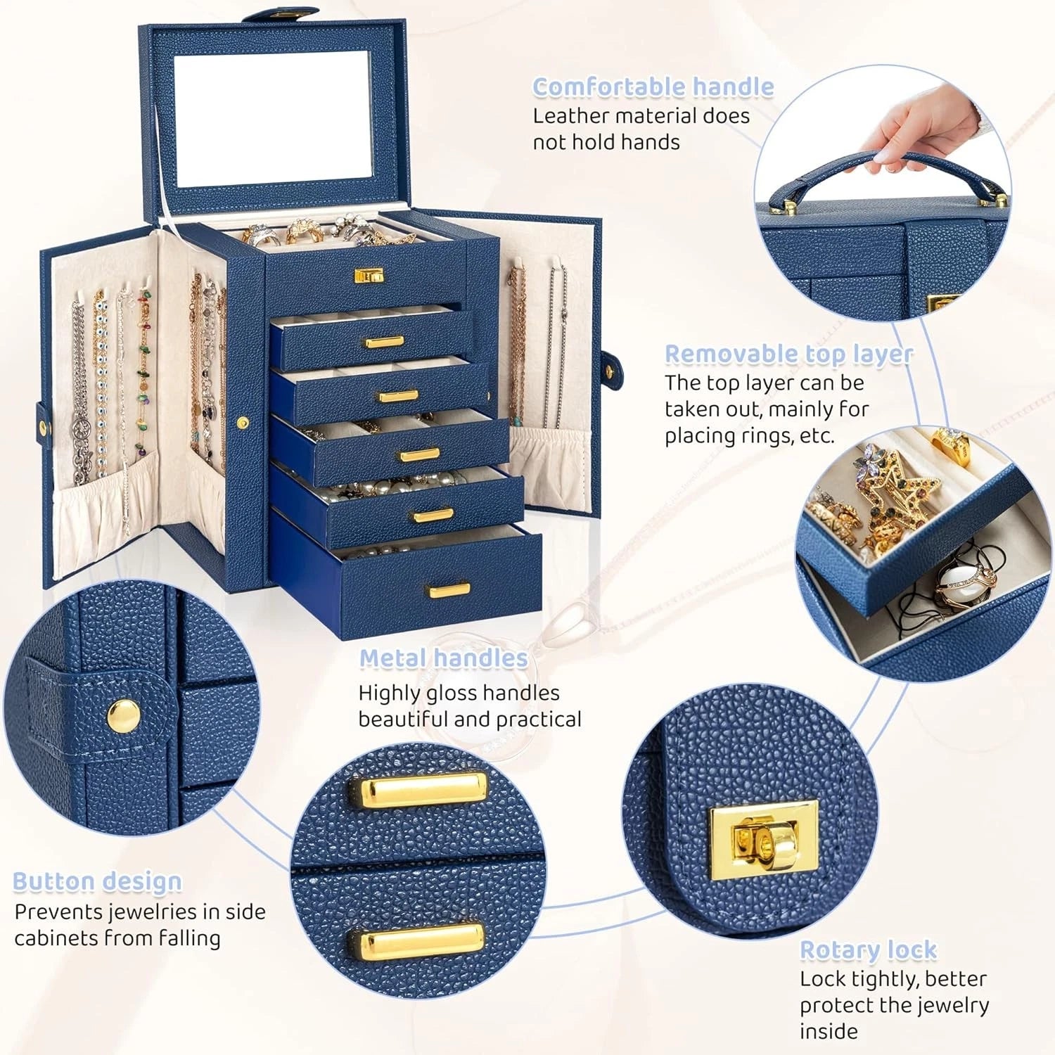 AKOZLIN Jewelry Box Organizer Functional Leather Jewelry Storage Case for Women | eBay