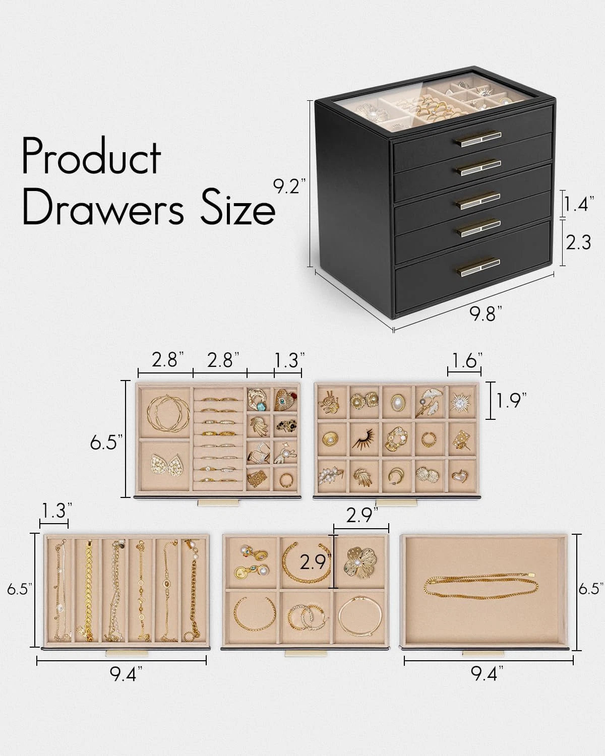 5 Layer Jewelry Box for Women, Glass Lid Jewelry Organizer with 5 Drawers for Ne | eBay