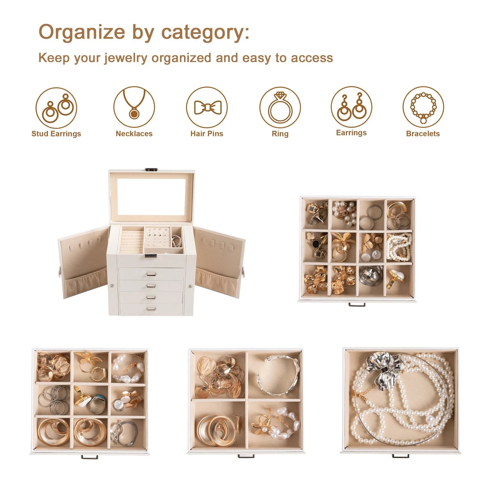 5-layer Jewelry Box,Faux Leather Jewelry Organizer with 4 Drawers,Jewelry Org... | eBay