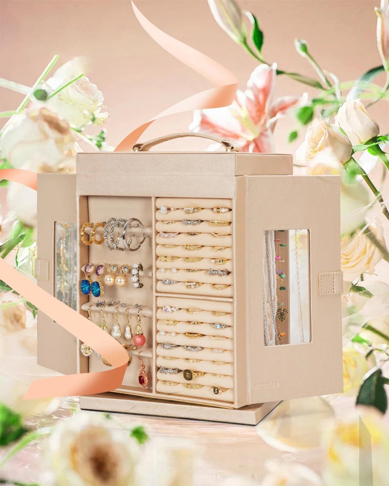 Jewelry Box 6-Tier Organizer Functional 360 Rotating Jewelry Storage Case for Wo | eBay