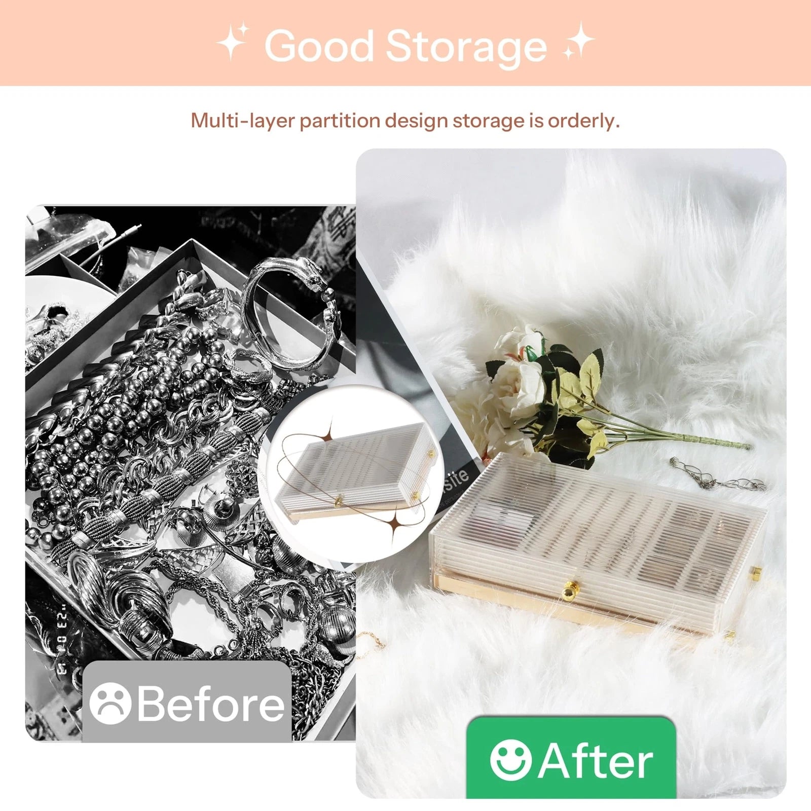 Acrylic Jewelry Box & Organizer with Wavy Look Design with Pine Wood Dividers... | eBay