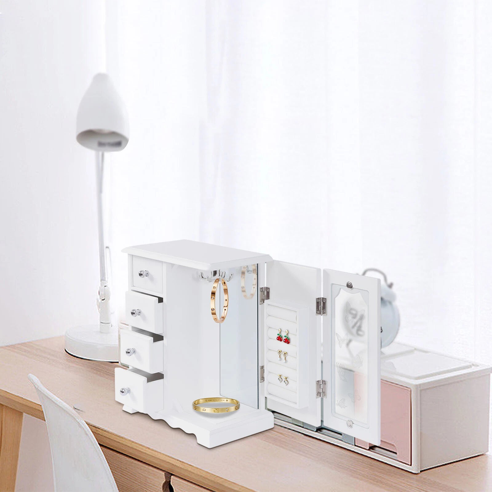 4 Drawers Jewelry Organizer Box Storage Mirrored Case Xmas Gift for Women Girls | eBay