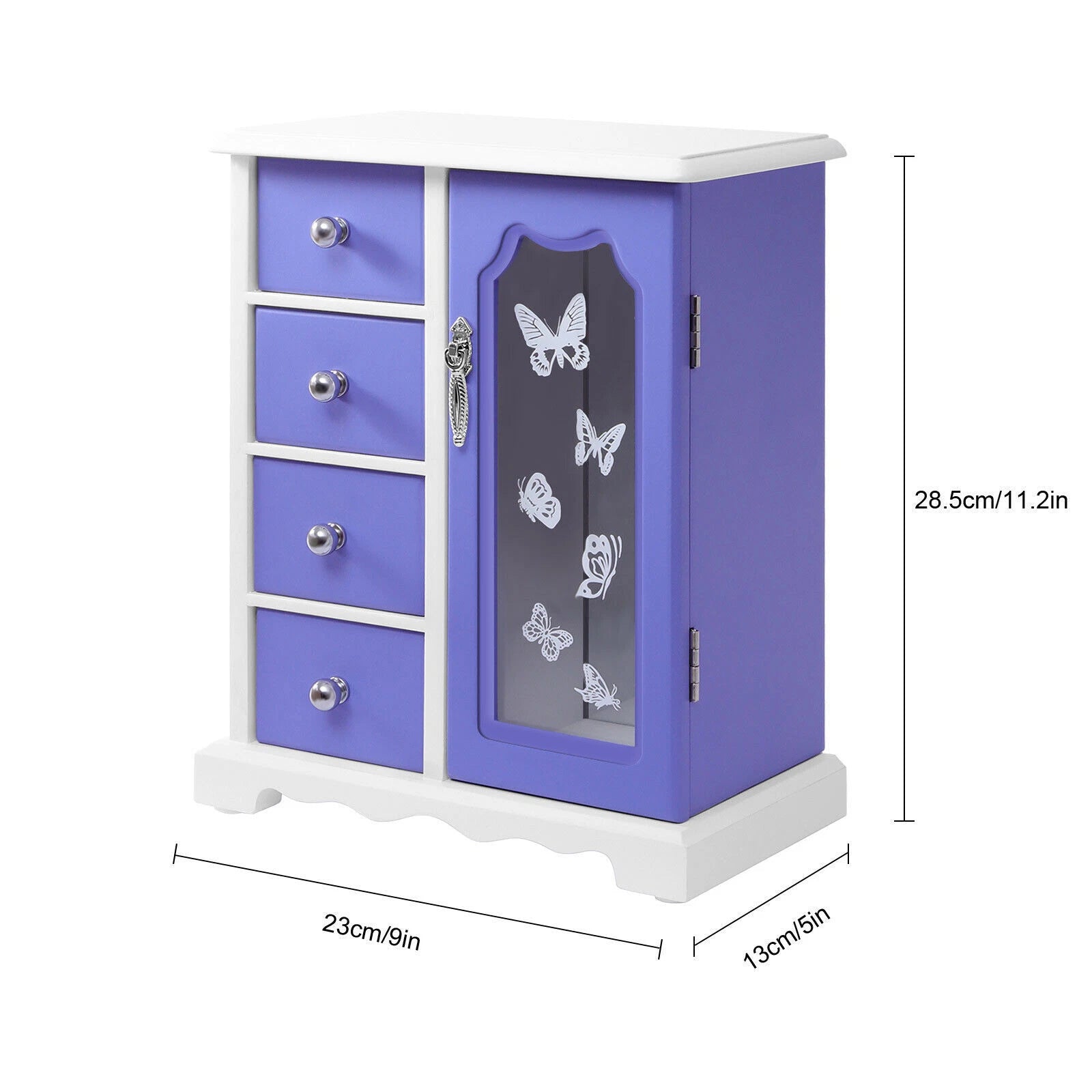 Double Door Built-in Mirror Purple Butterfly Jewelry Box with 4Drawers Organizer | eBay