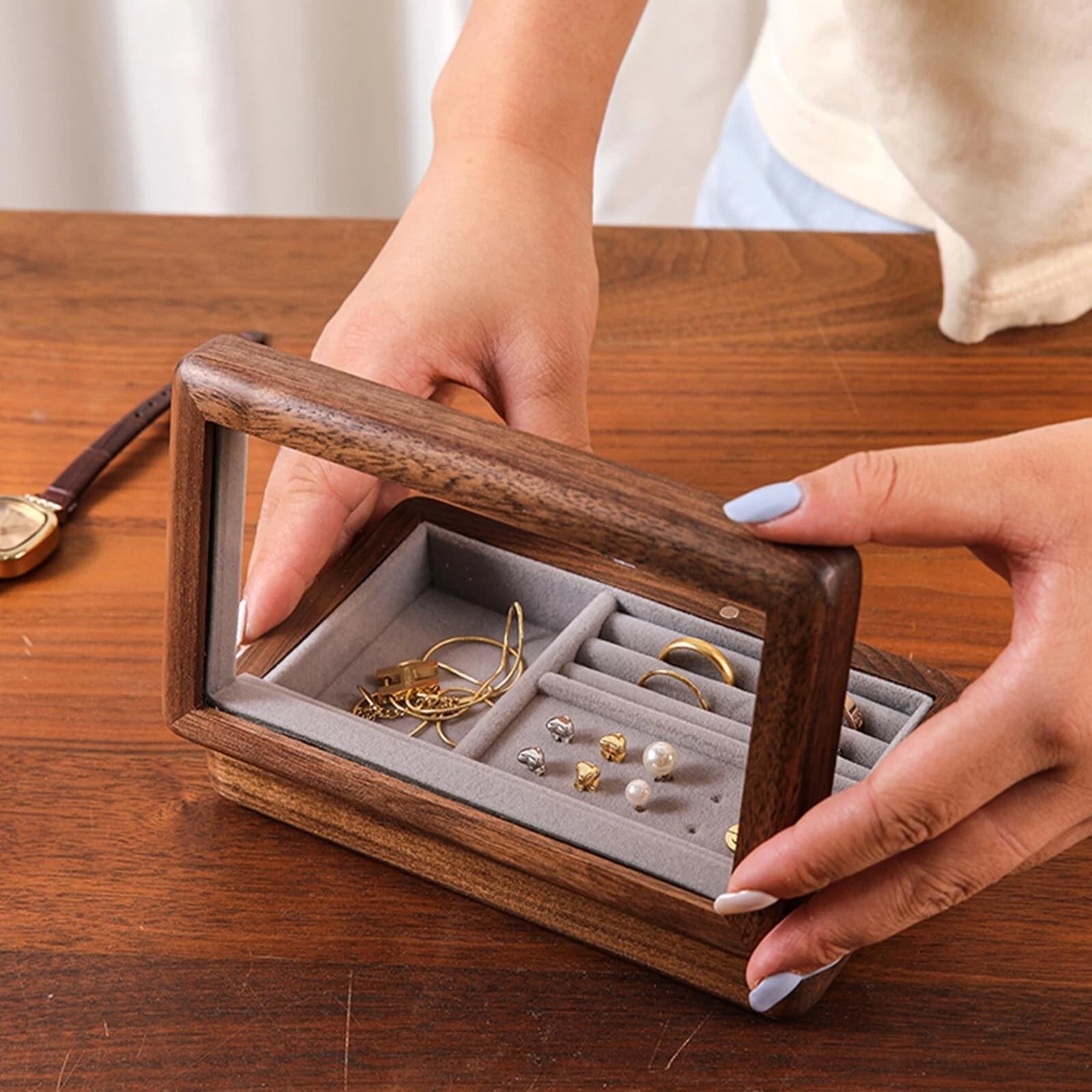 Compact and Portable Walnut Jewelry Box - Handcrafted with Care for Rings, Ne... | eBay