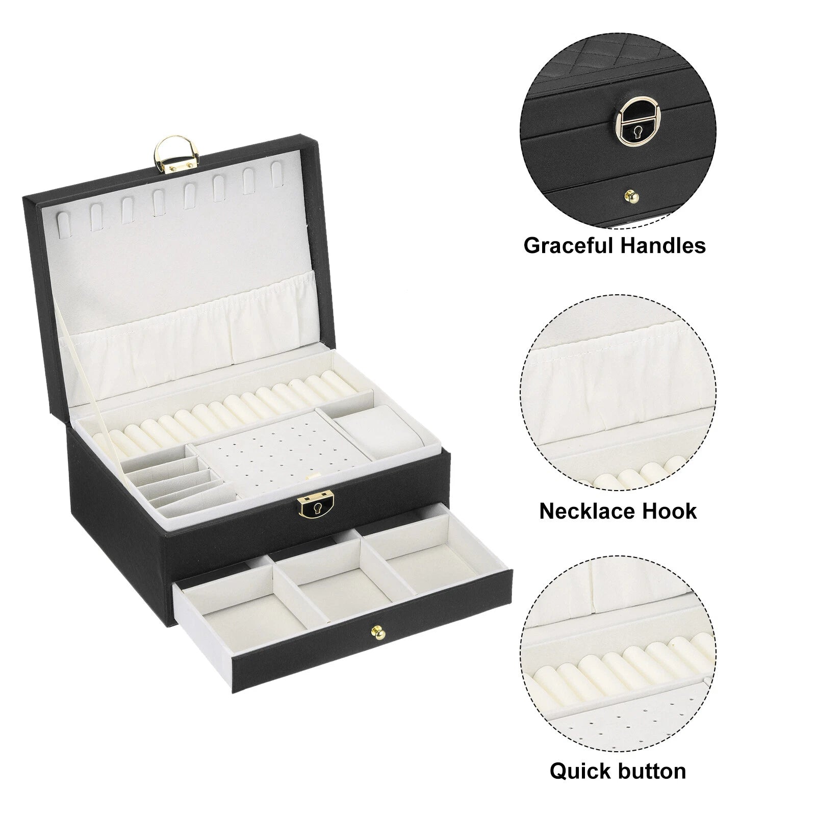 2 Layer Jewelry Box Organizer PU Leather Jewelry Storage Box for Necklace Black | eBay