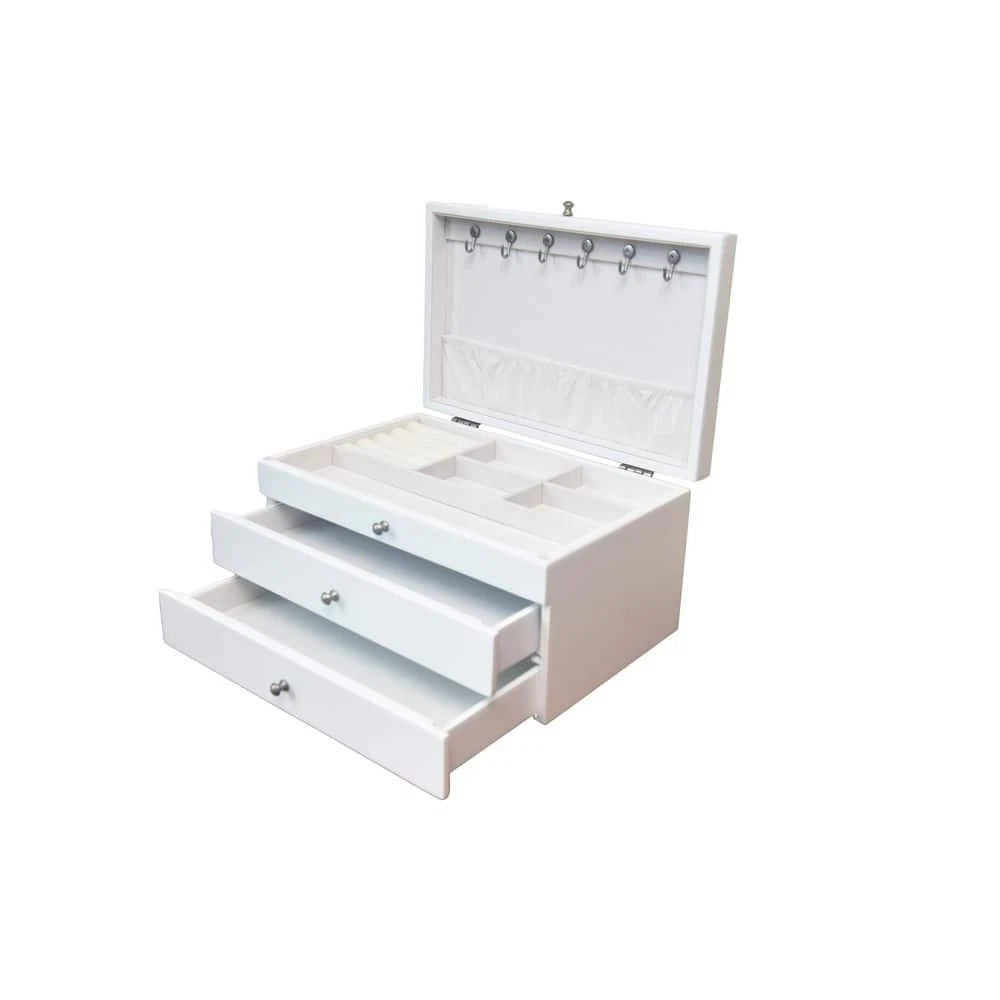 Jewelry Box White Fabric 2-Drawer 5-Section Ring Rolls 6-Hooks Storage Organizer | eBay