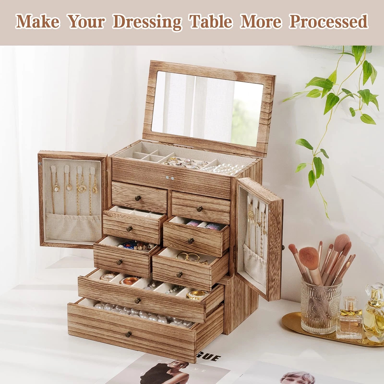 Emfogo Jewelry Box for Women Wooden Jewelry Boxes & Organizers 5-Layer Rustic... | eBay