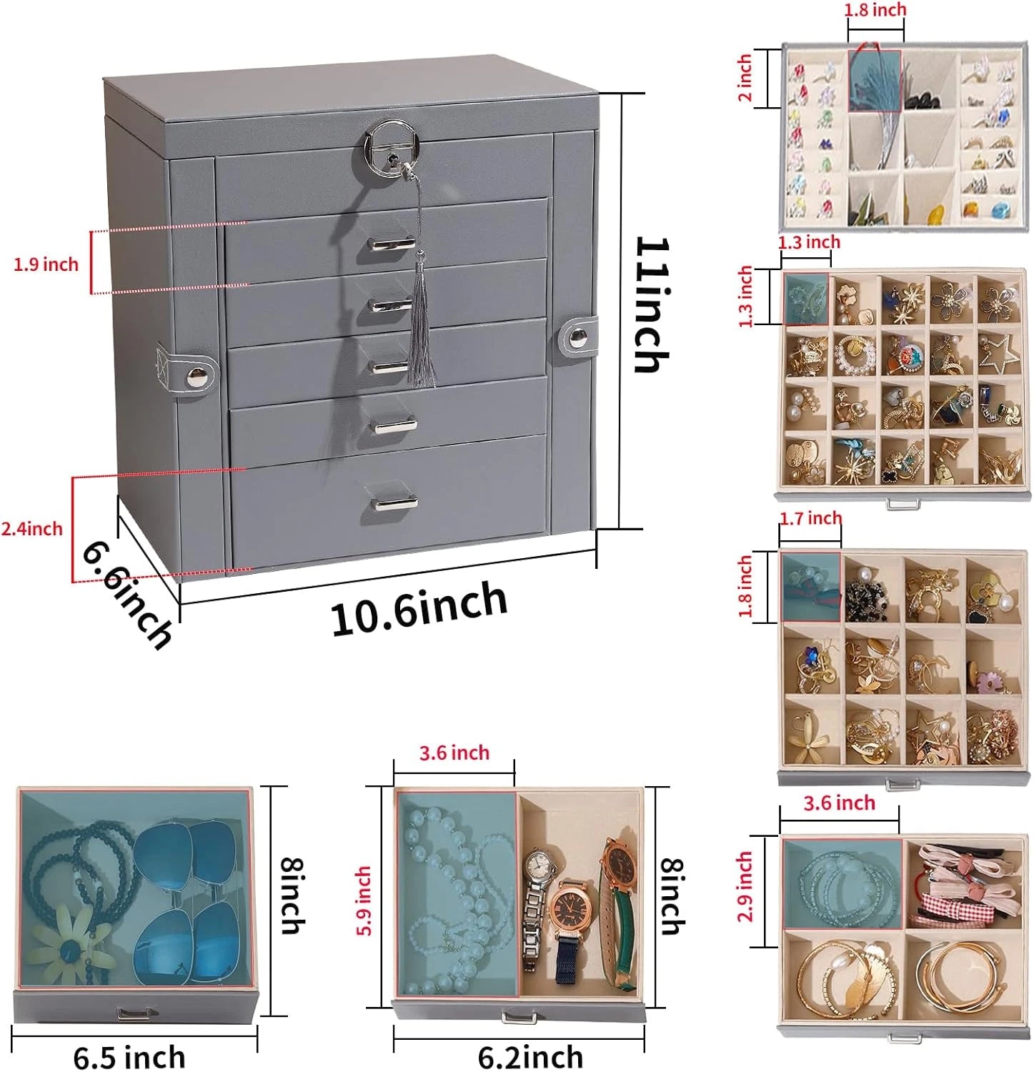 Jewelry Box for Women, 6 Layer Large Jewelry Organizer with Mirror, Multi-Functi | eBay