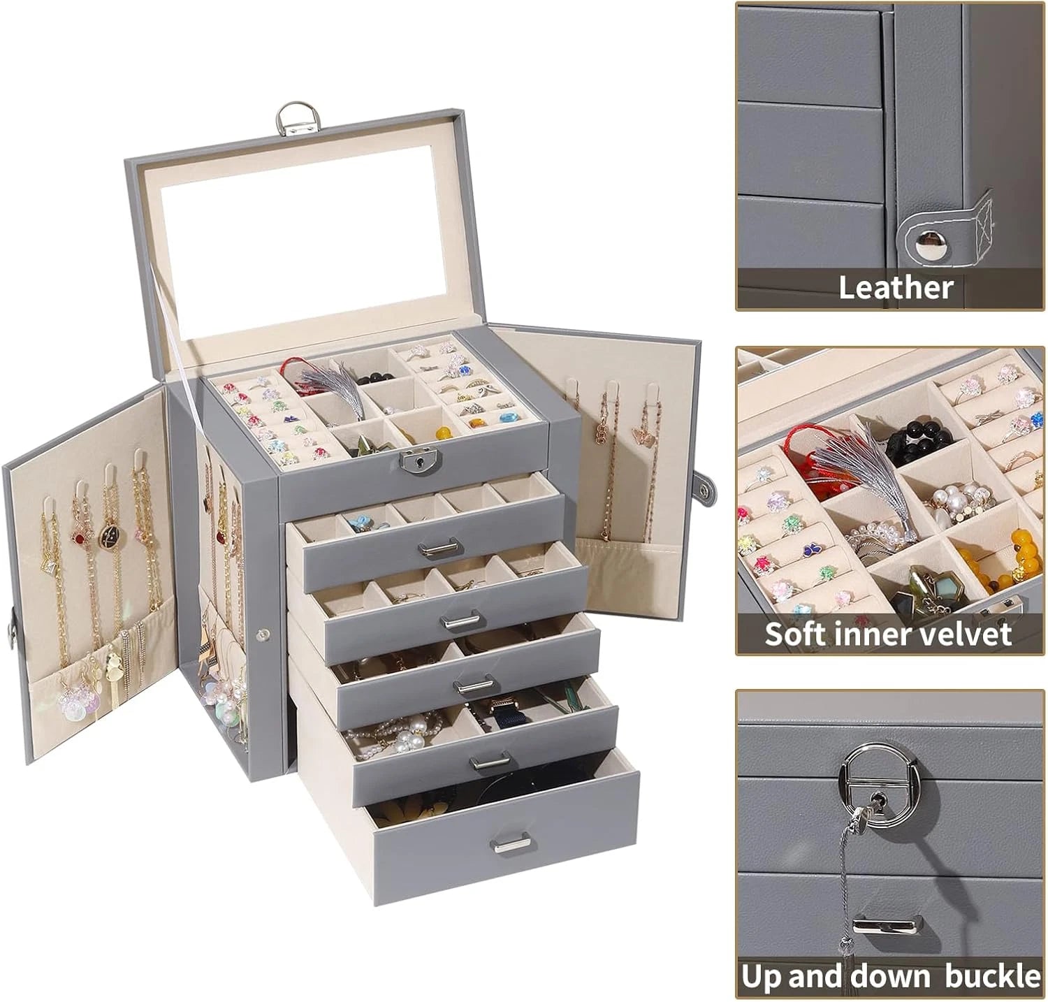 Jewelry Box for Women, 6 Layer Large Jewelry Organizer with Mirror, Multi-Functi | eBay