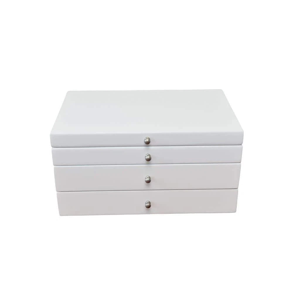 Jewelry Box White Fabric 2-Drawer 5-Section Ring Rolls 6-Hooks Storage Organizer | eBay