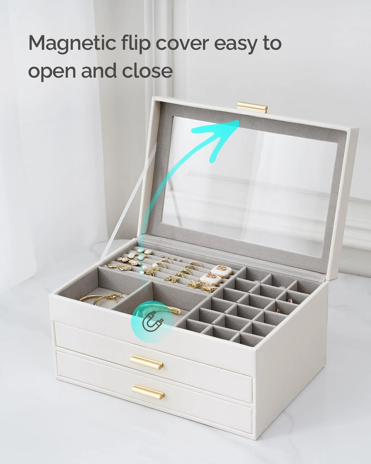 3-Layer Jewelry Box, Clear Lid Jewelry Organizer with 2 Drawers for Necklace ... | eBay